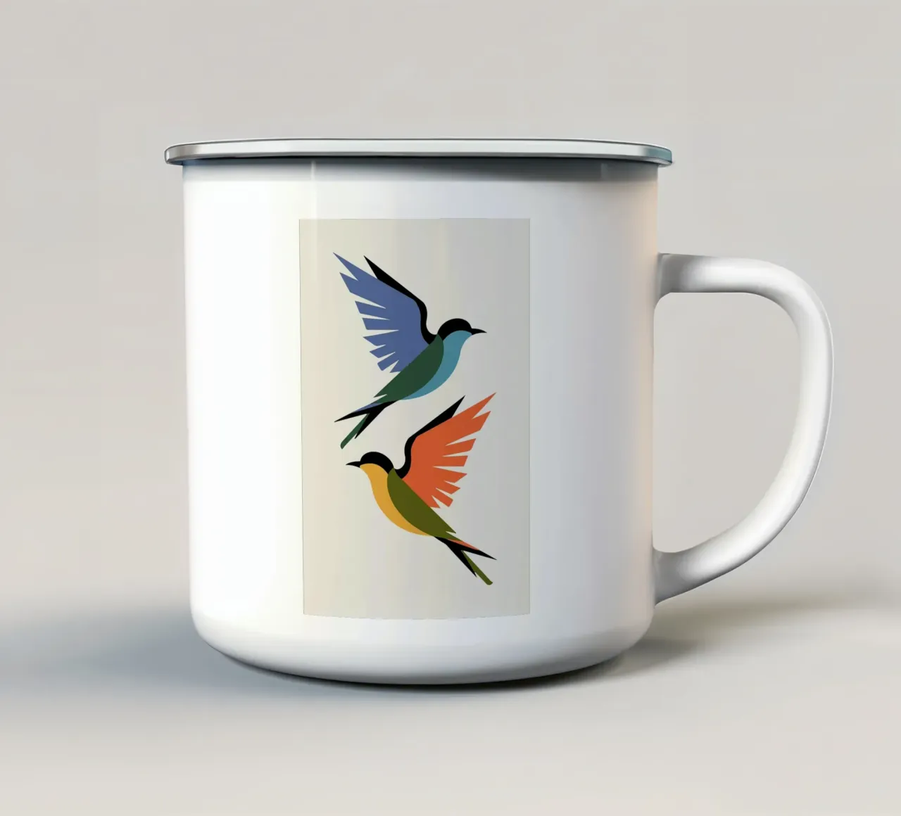 Uccelli astratti colorati in volo tazza in smalto da BirdShop
