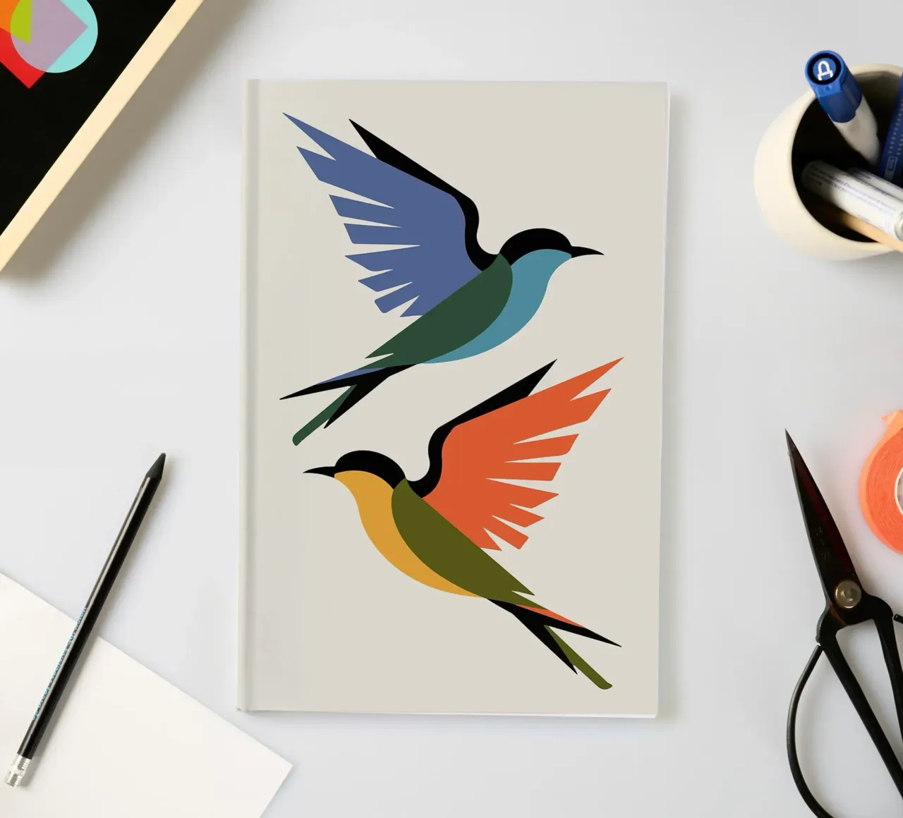 Colorful Abstract Birds in Flight notebook by BirdShop