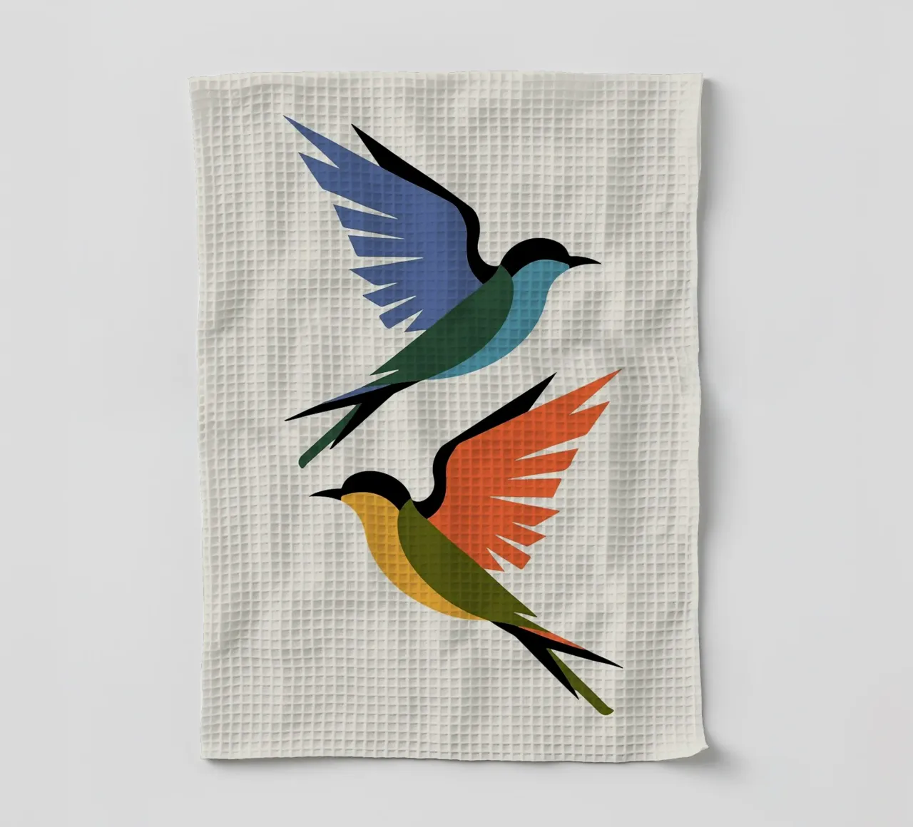 Colorful Abstract Birds in Flight tea towel by BirdShop