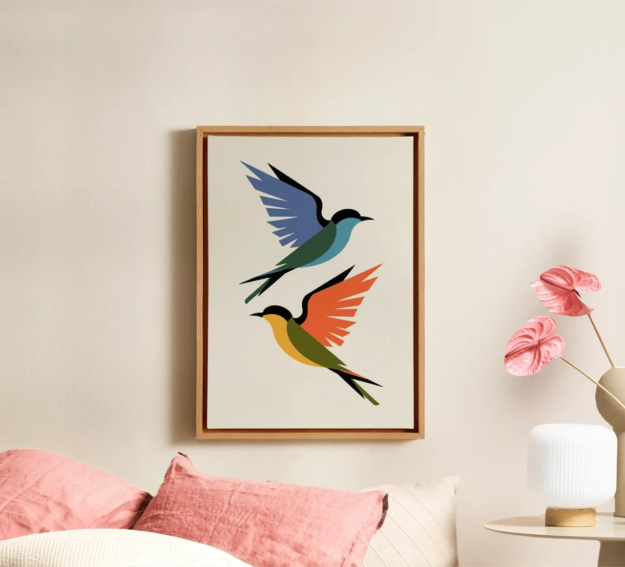 Kleurrijke abstracte vogels in vlucht canvas van BirdShop