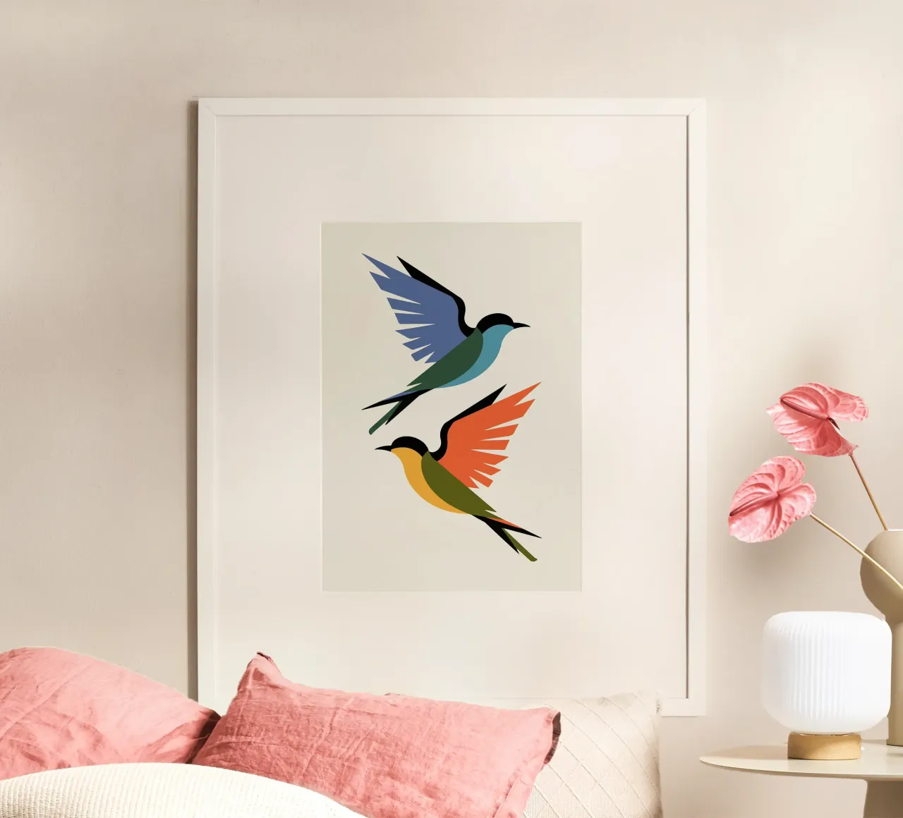 Kleurrijke abstracte vogels in vlucht hahnemühle van BirdShop