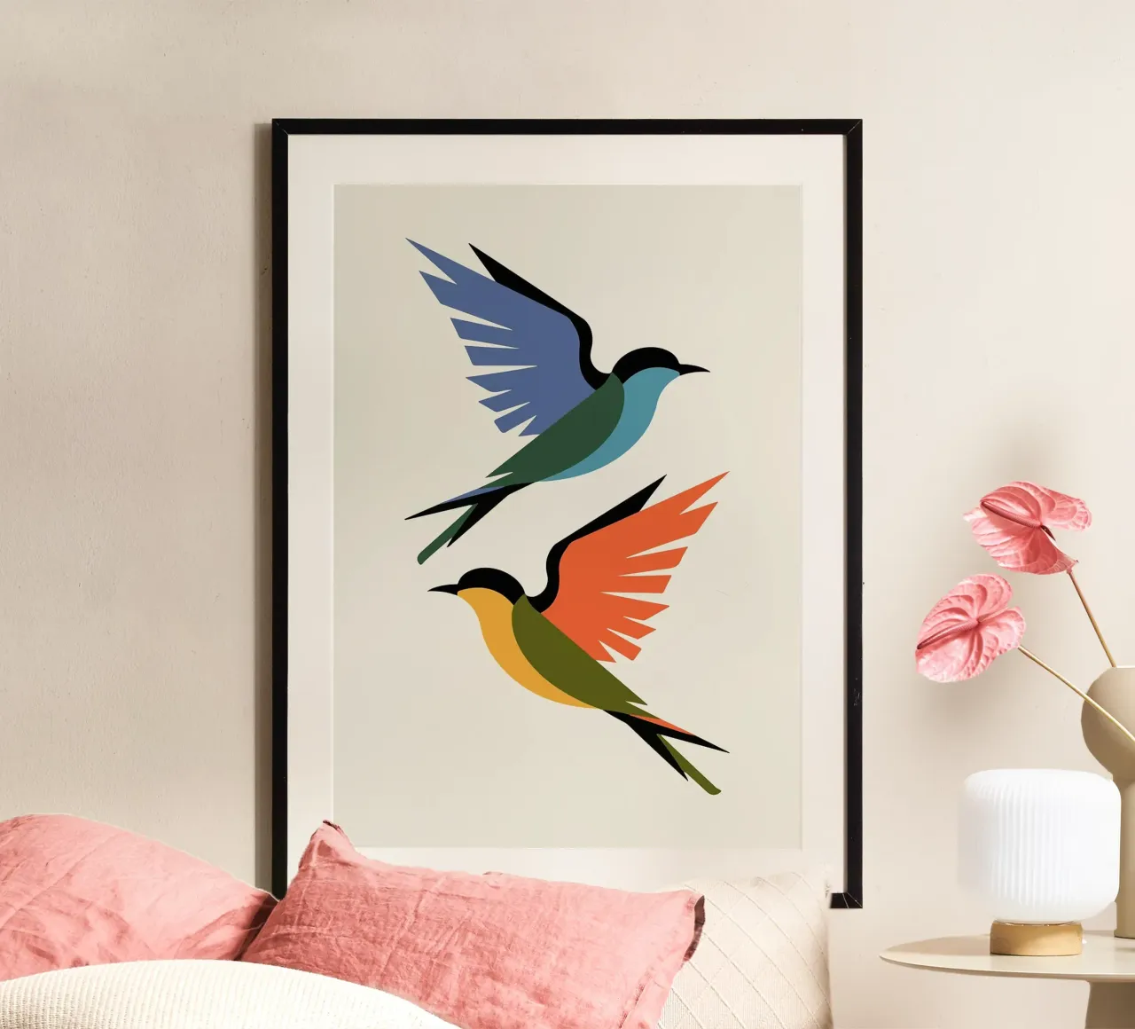 Kleurrijke abstracte vogels in vlucht hahnemühle van BirdShop