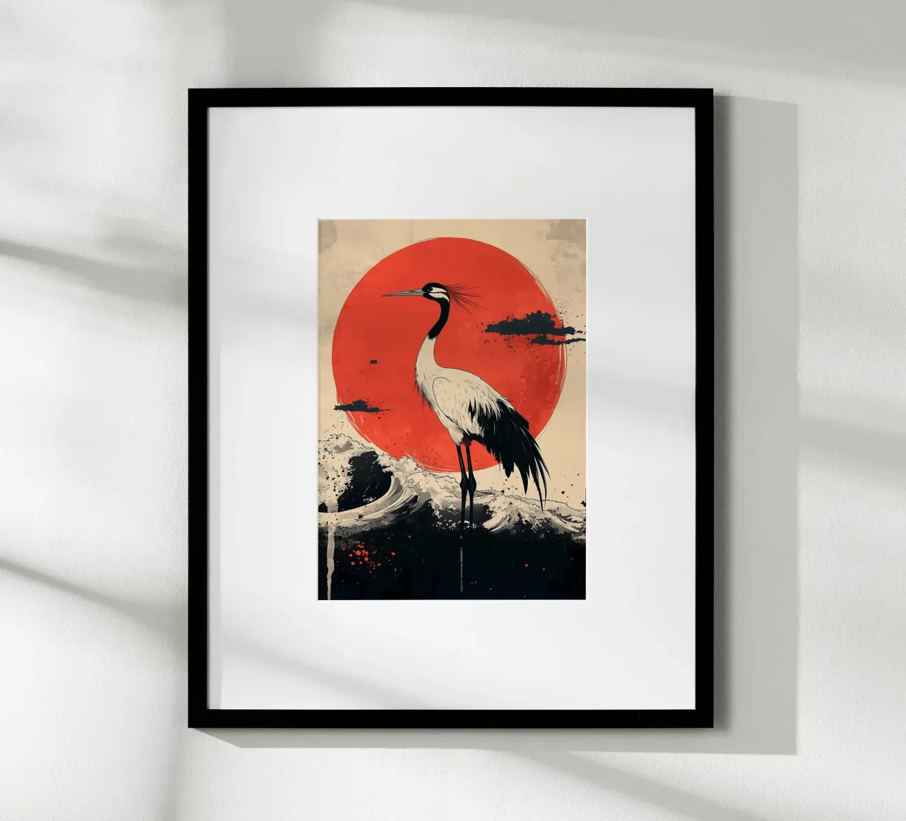 Gru e Sol Levante giapponese poster con telaio in alluminio da BirdShop