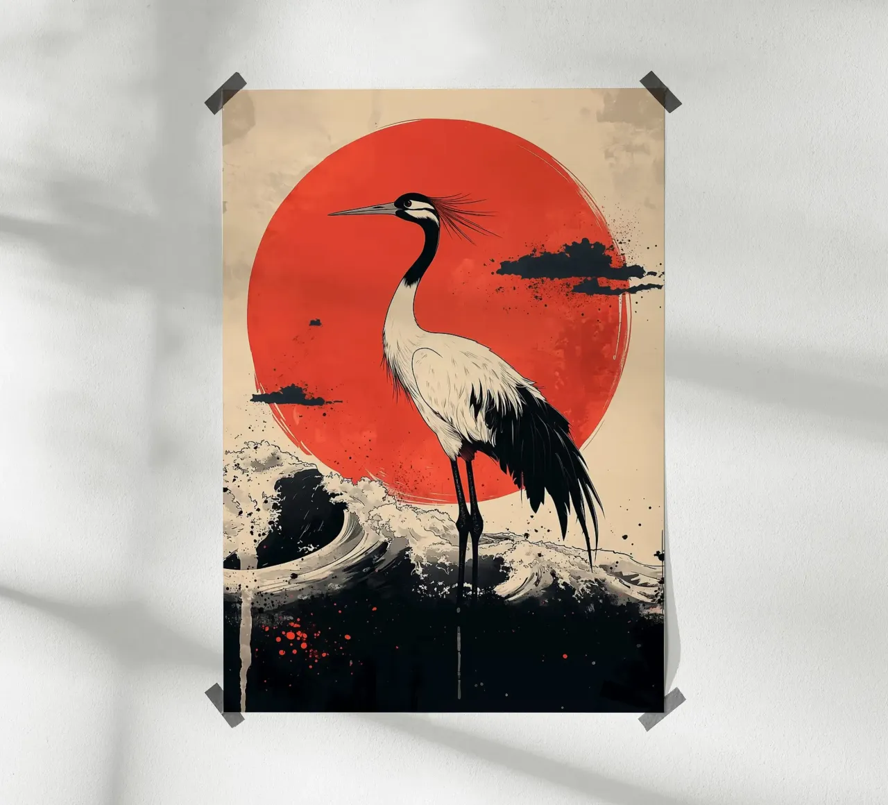 Gru e Sol Levante giapponese poster con telaio in alluminio da BirdShop