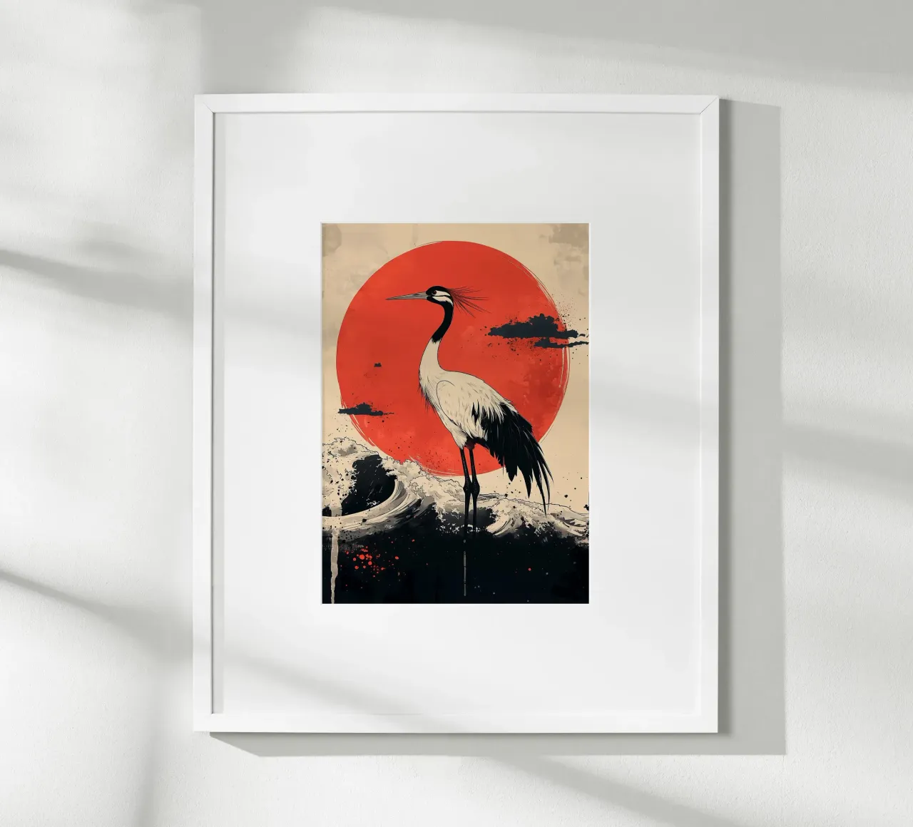 Gru e Sol Levante giapponese poster con telaio in alluminio da BirdShop
