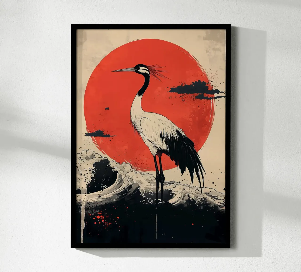 Gru e Sol Levante giapponese poster con telaio in alluminio da BirdShop