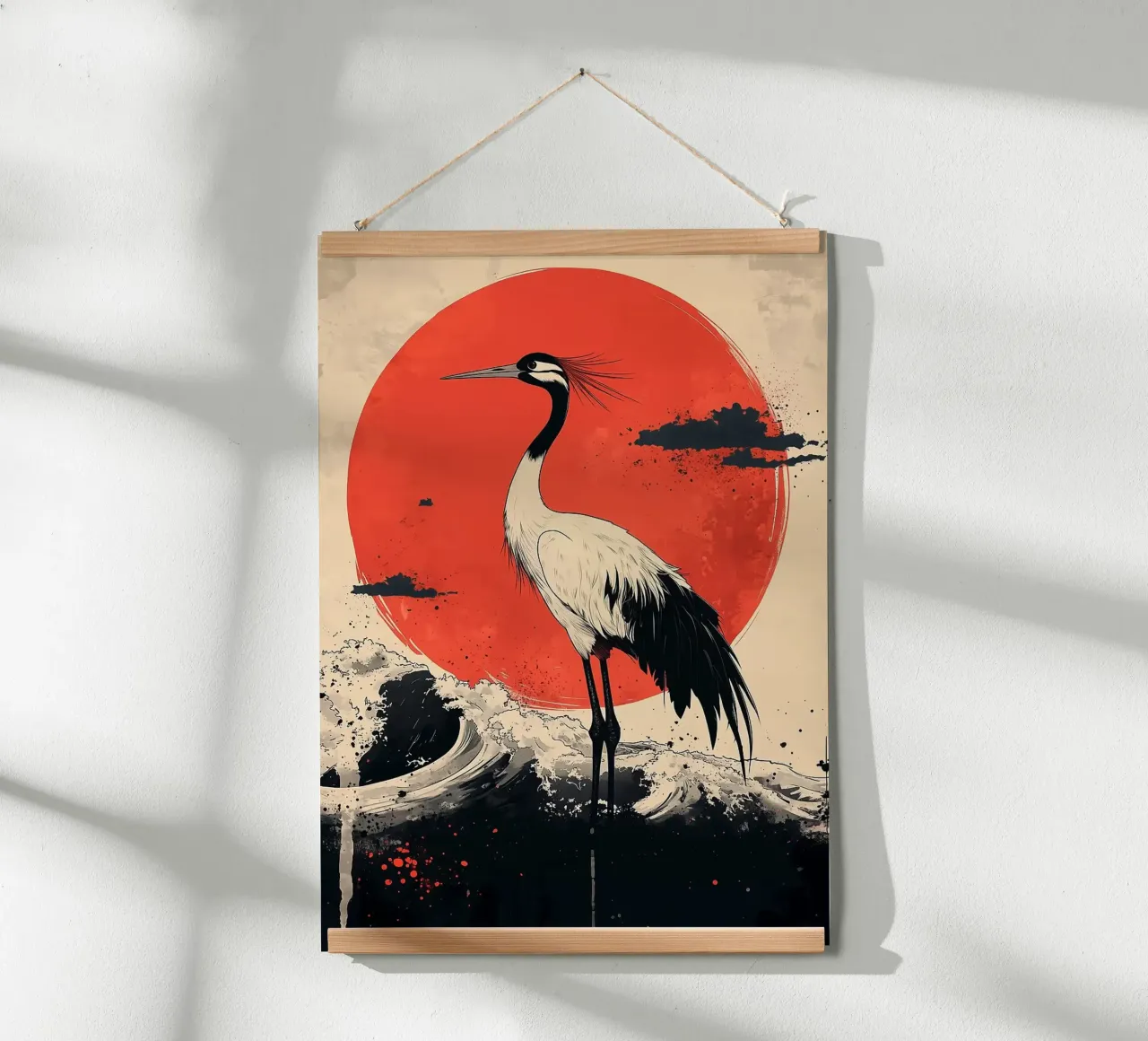 Gru e Sol Levante giapponese poster con telaio in alluminio da BirdShop