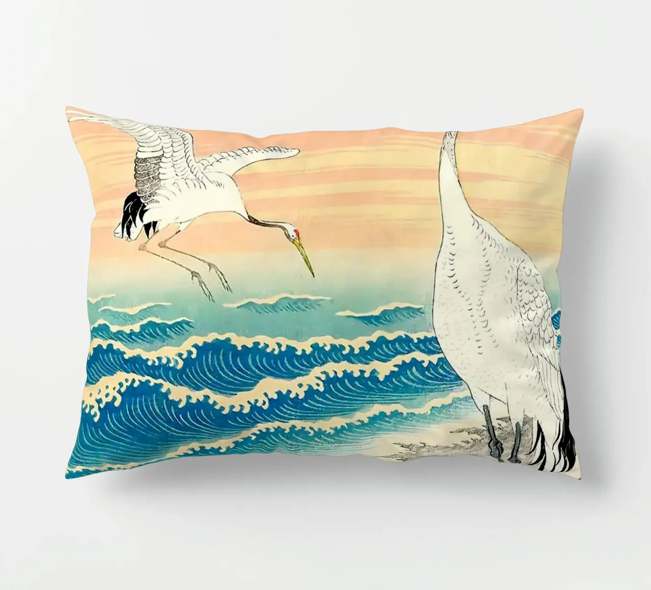Ukiyo e Egrette sul mare cuscino da BirdShop