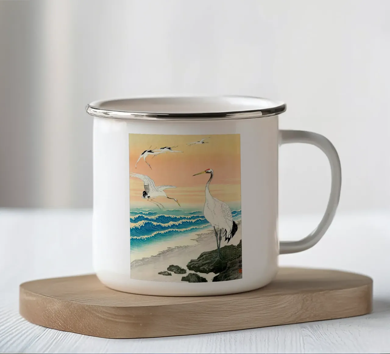 Ukiyo e Egrette sul mare tazza in smalto da BirdShop