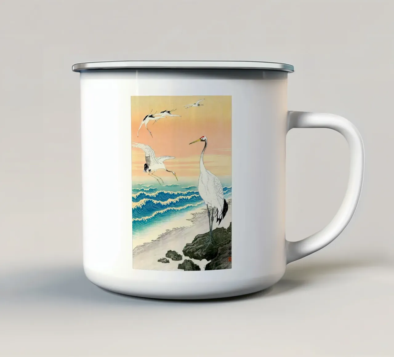 Ukiyo e Egrette sul mare tazza in smalto da BirdShop