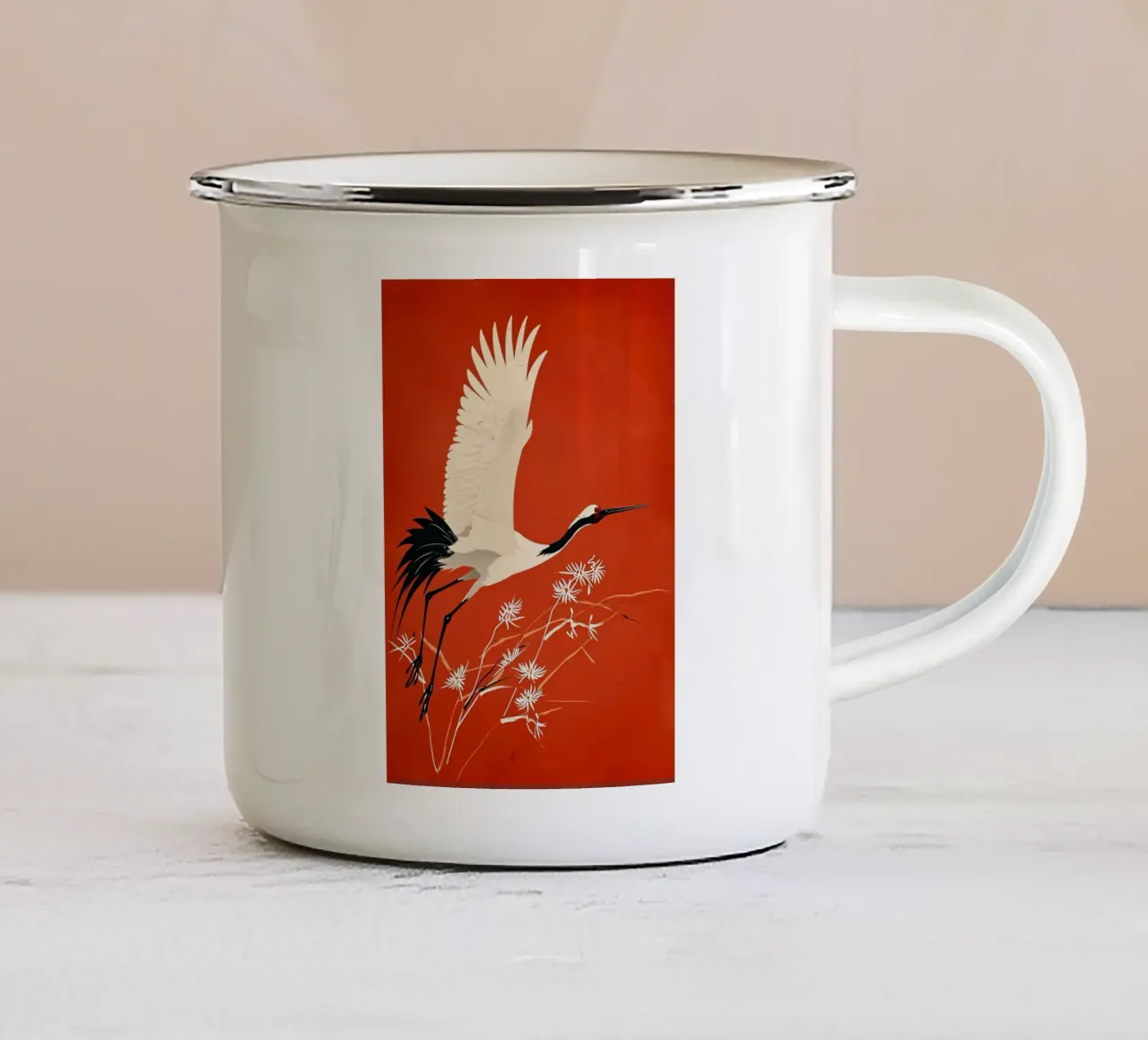 Gru coronata rossa tazza in smalto da BirdShop