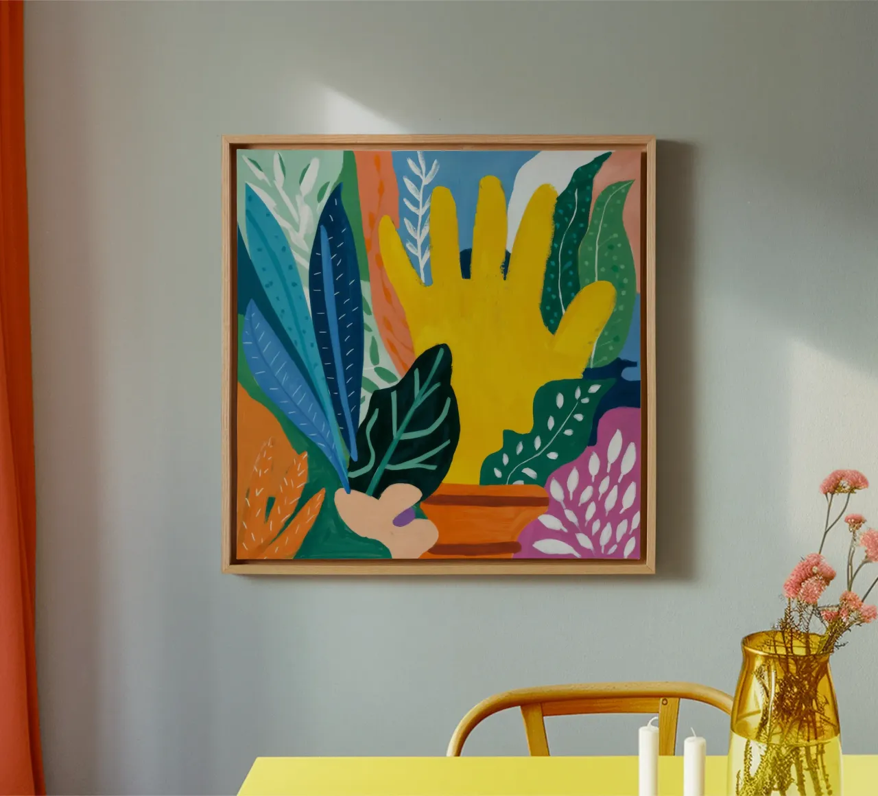 Verdant Abstract Bereik canvas met Baklijst van Dawn Light