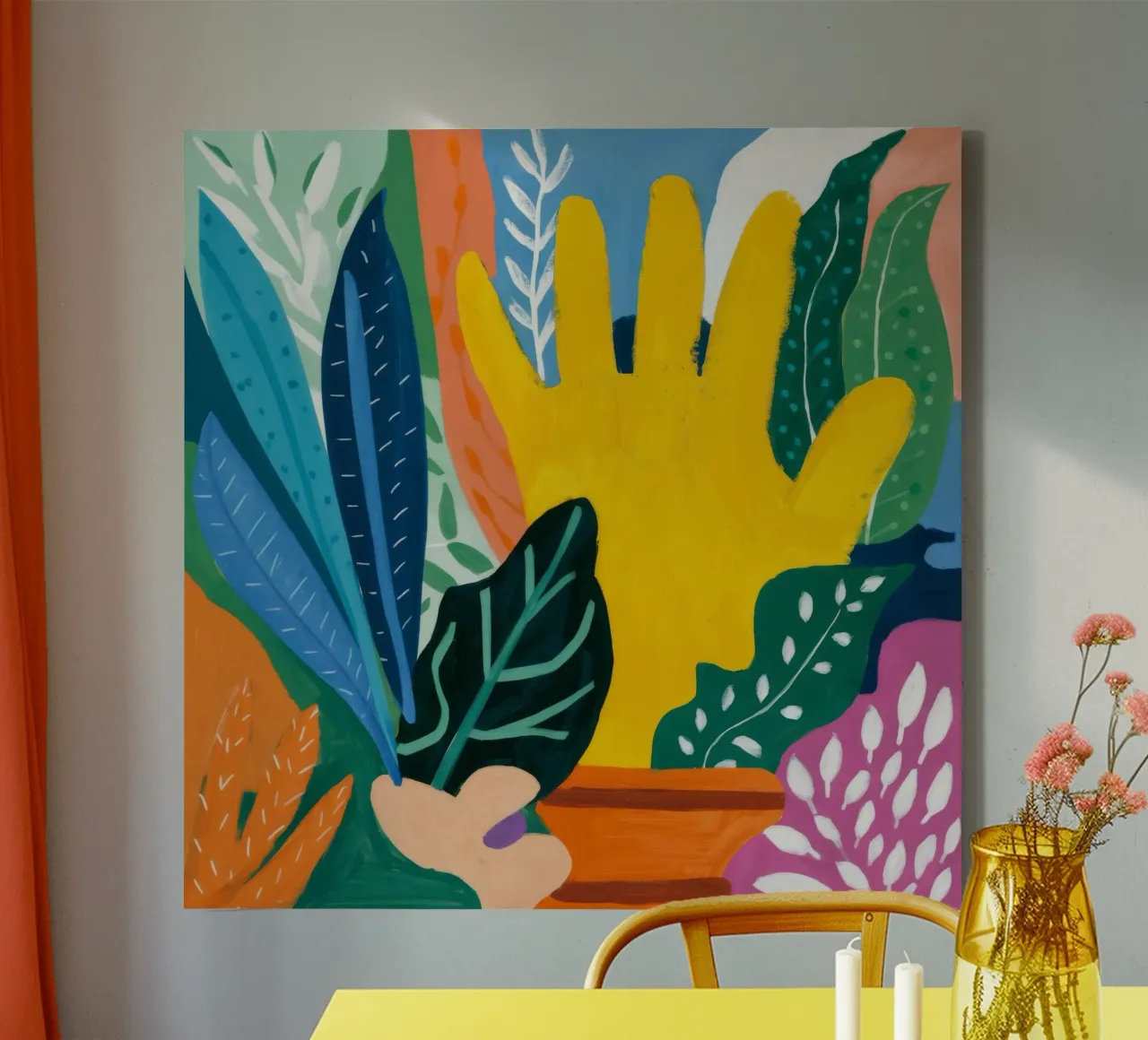 Verdant Abstract Bereik canvas met Baklijst van Dawn Light