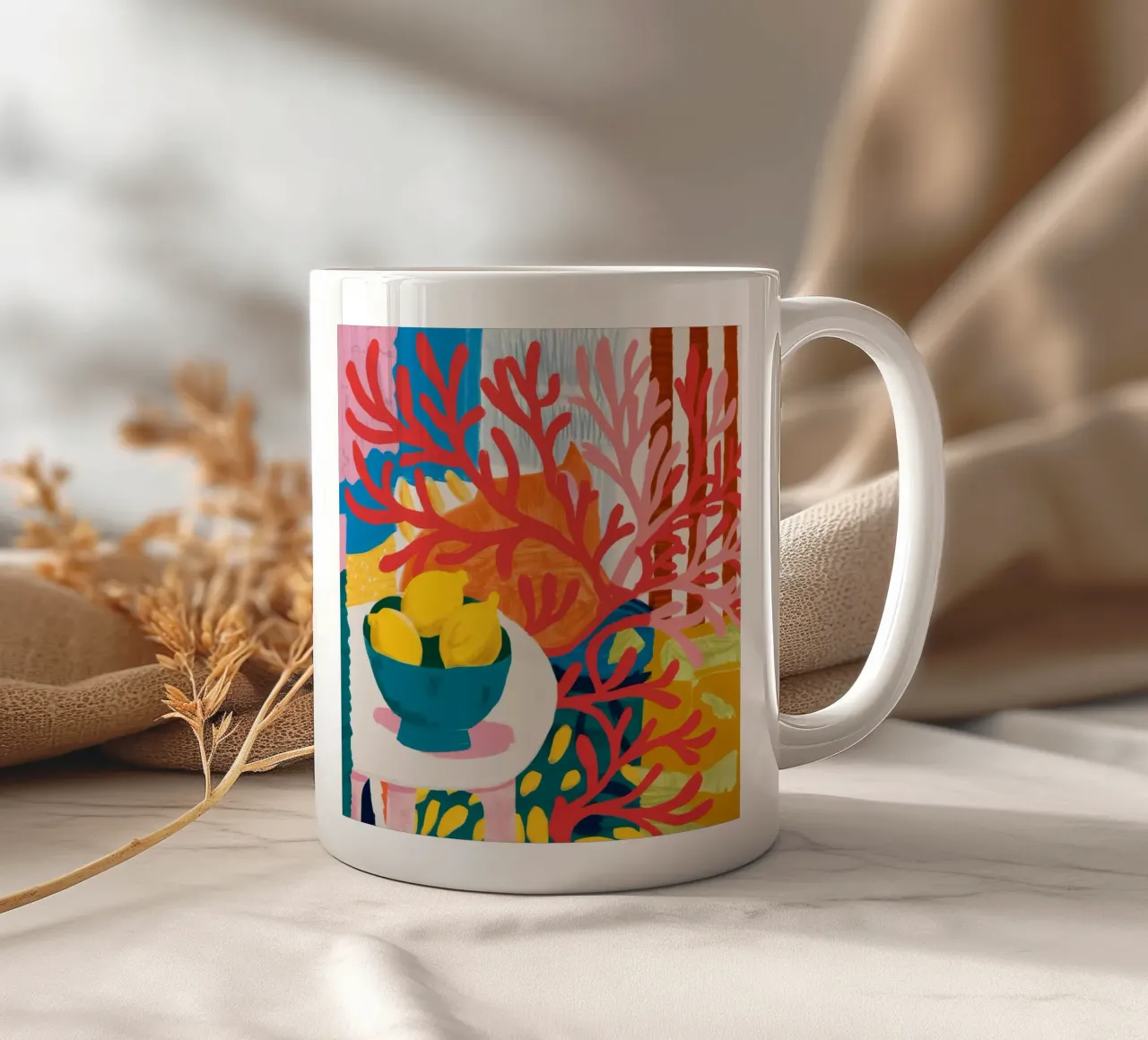Scogliera di corallo e limone tazza in ceramica da Dawn Light