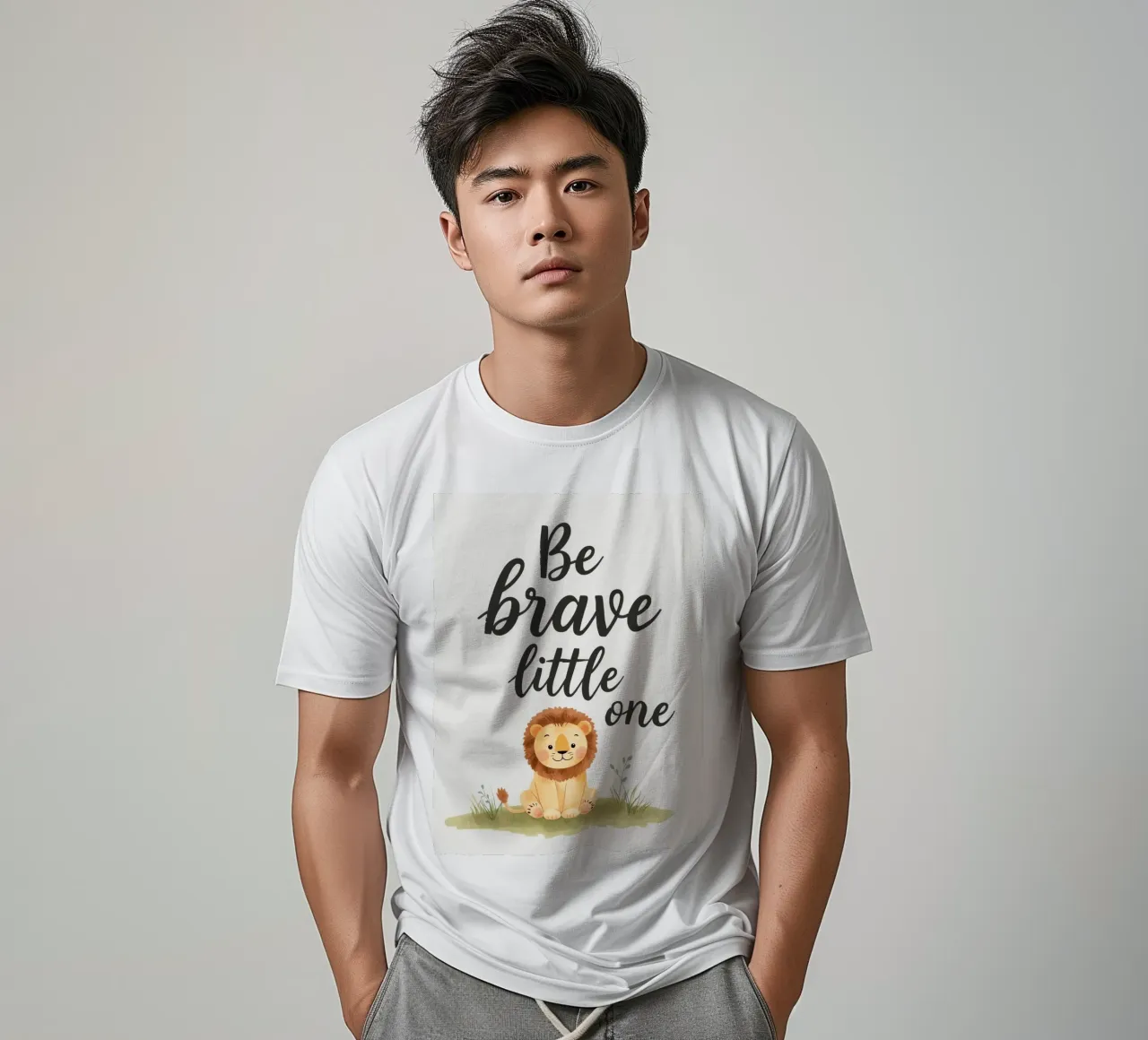 schattig leeuwenwelpje met 'wees dapper kleintje' t-shirt van DesignDoodle