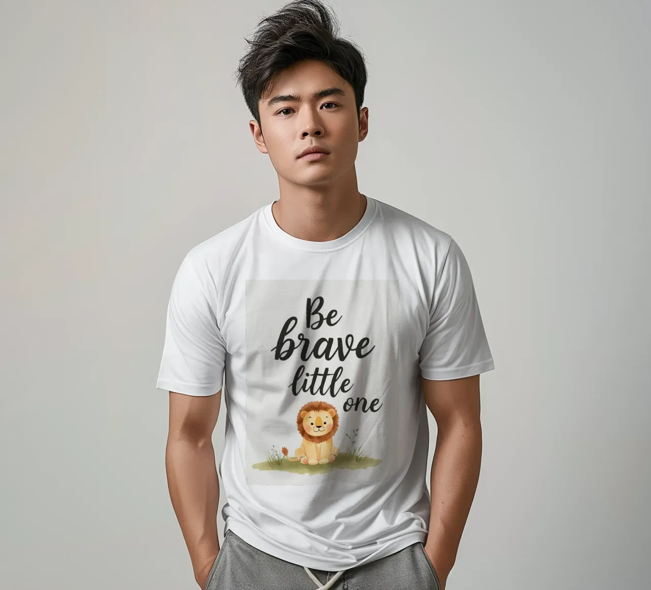 un simpatico cucciolo di leone con 'sii coraggioso piccolo' t-shirt da DesignDoodle