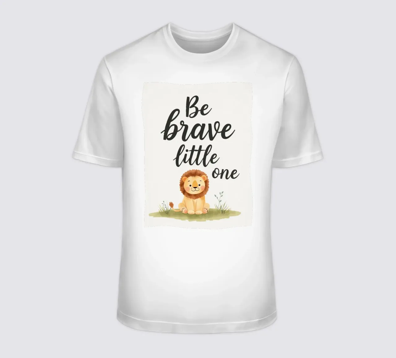 schattig leeuwenwelpje met 'wees dapper kleintje' t-shirt van DesignDoodle