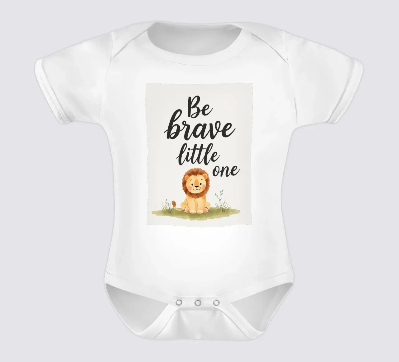 un simpatico cucciolo di leone con 'sii coraggioso piccolo' body neonato maniche corte da DesignDoodle