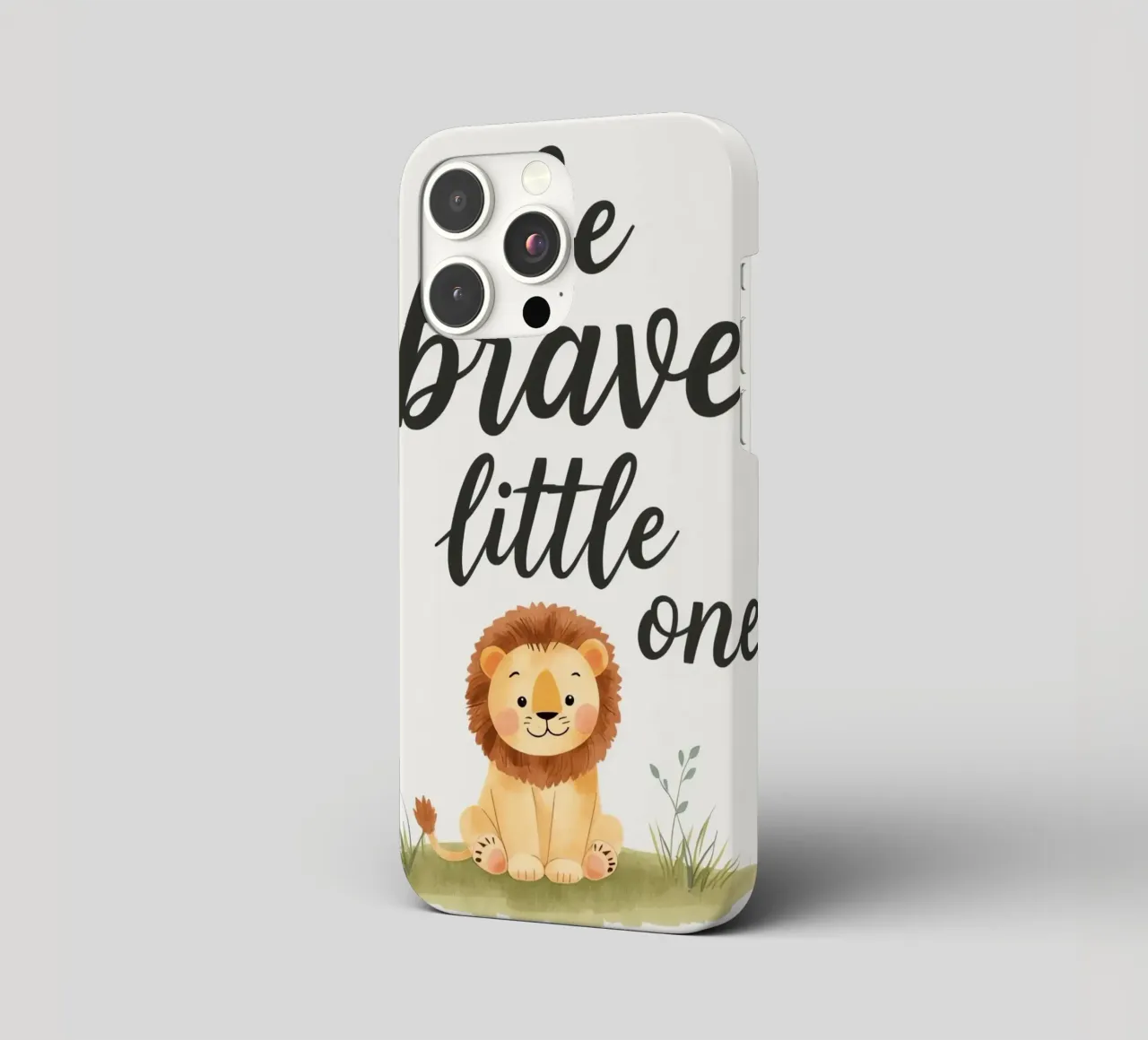 schattig leeuwenwelpje met 'wees dapper kleintje' iphone hoesje van DesignDoodle