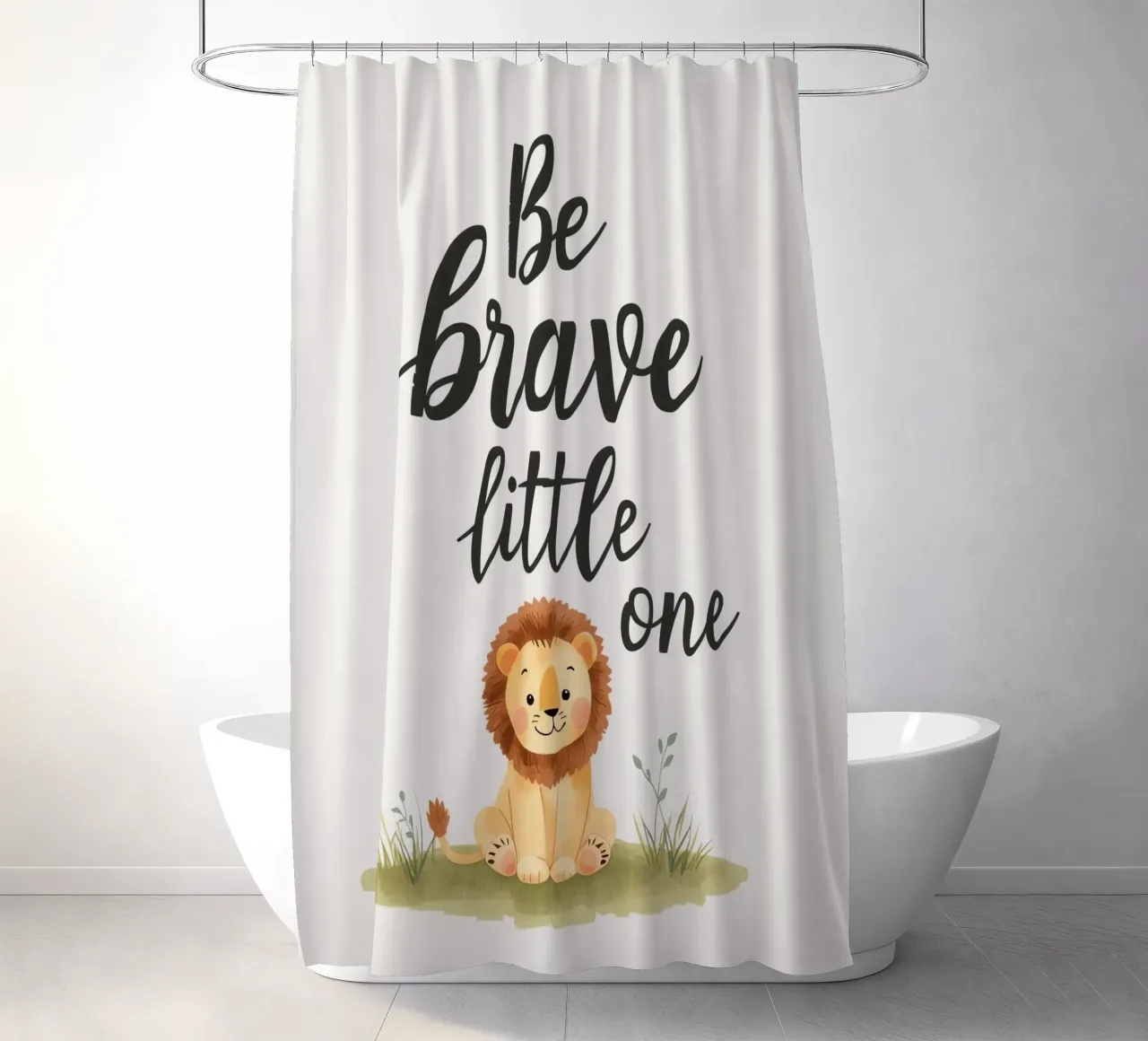 schattig leeuwenwelpje met 'wees dapper kleintje' douchegordijn van DesignDoodle