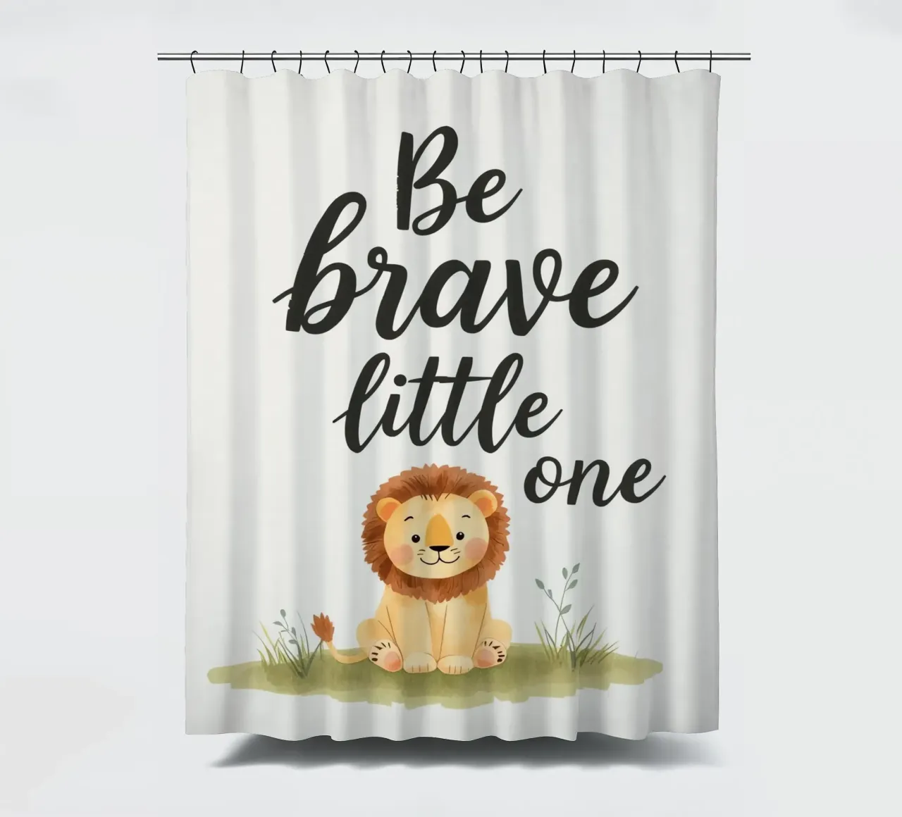schattig leeuwenwelpje met 'wees dapper kleintje' douchegordijn van DesignDoodle