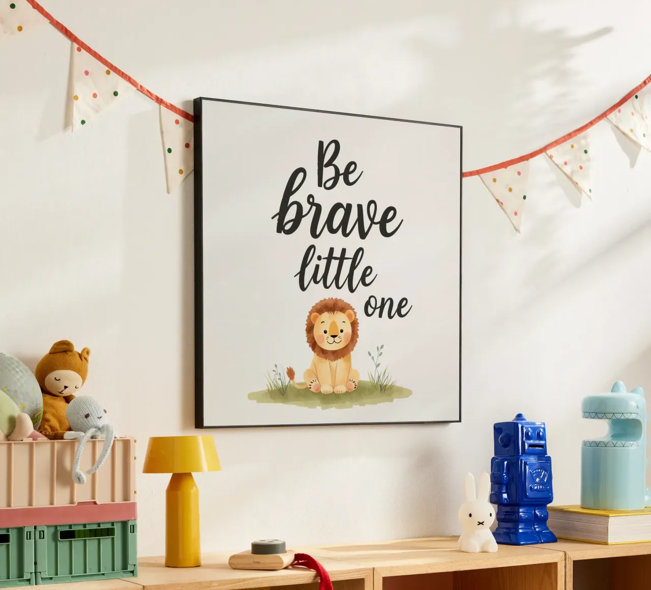 un simpatico cucciolo di leone con 'sii coraggioso piccolo' alluminio dibond da DesignDoodle