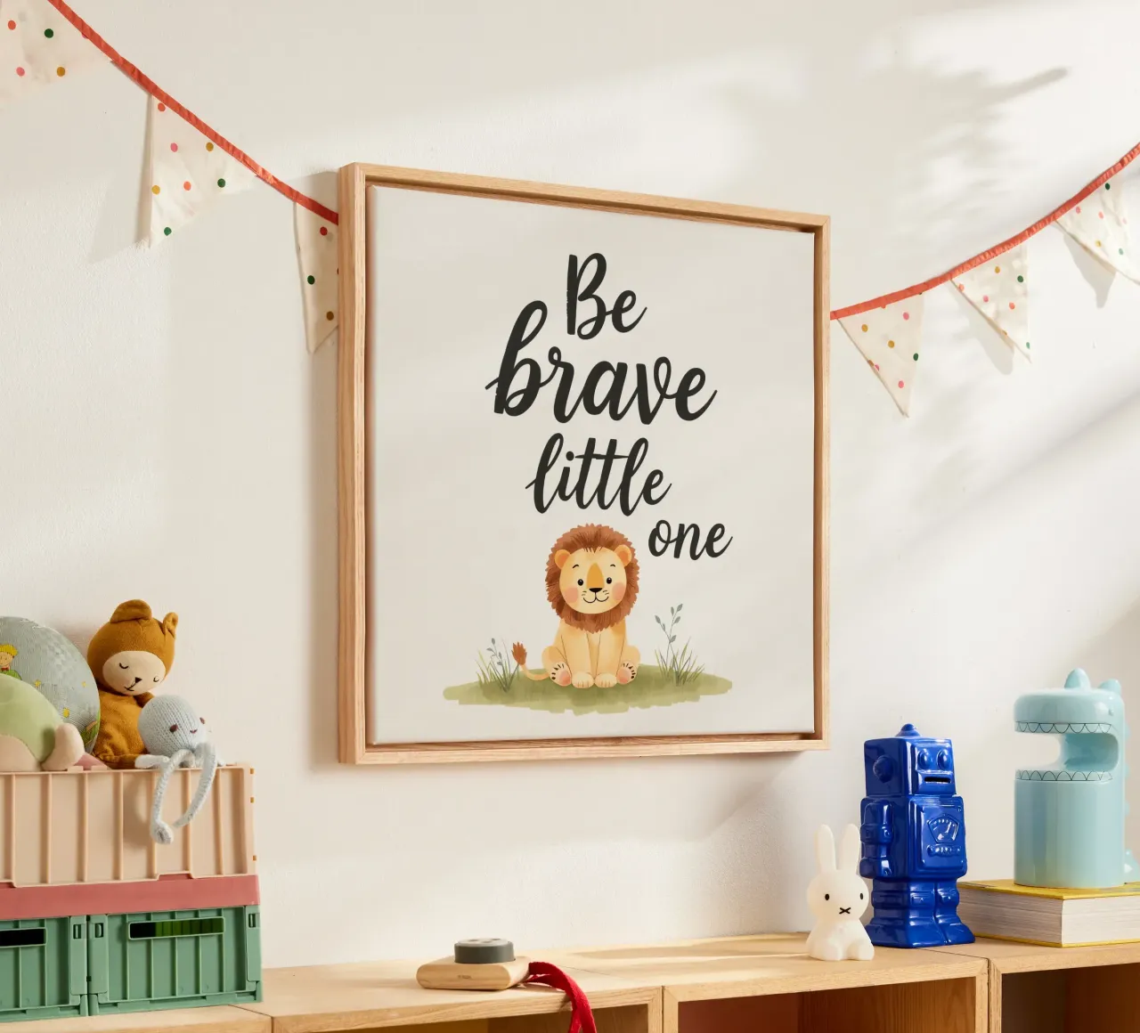 schattig leeuwenwelpje met 'wees dapper kleintje' canvas van DesignDoodle