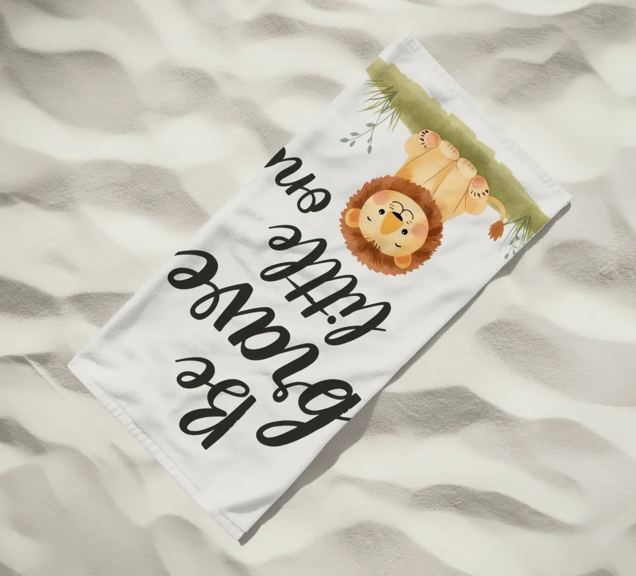 schattig leeuwenwelpje met 'wees dapper kleintje' strandhanddoek van DesignDoodle
