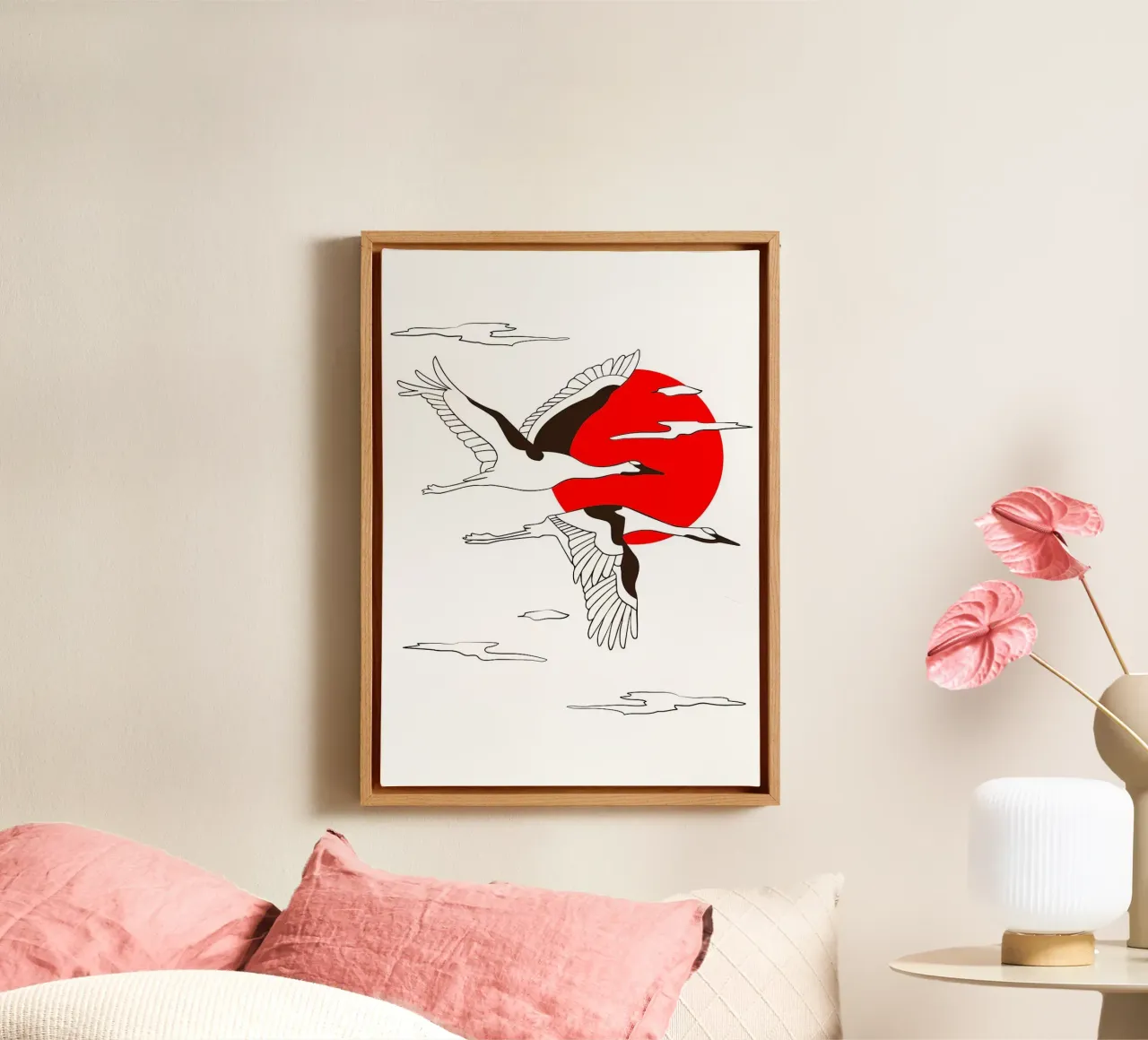 Cranes Flying Sunset canvas by BirdShop