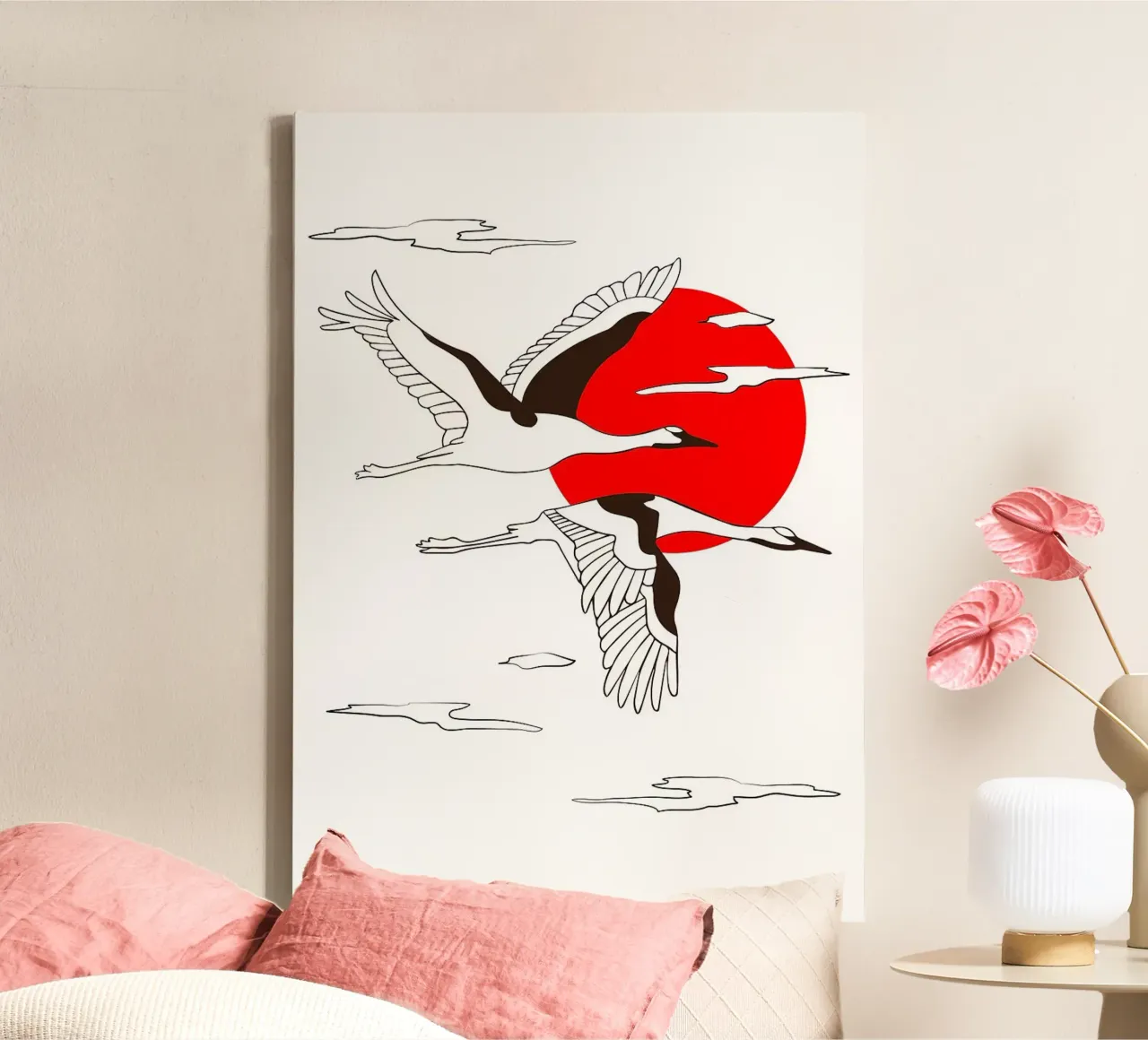 Cranes Flying Sunset canvas by BirdShop