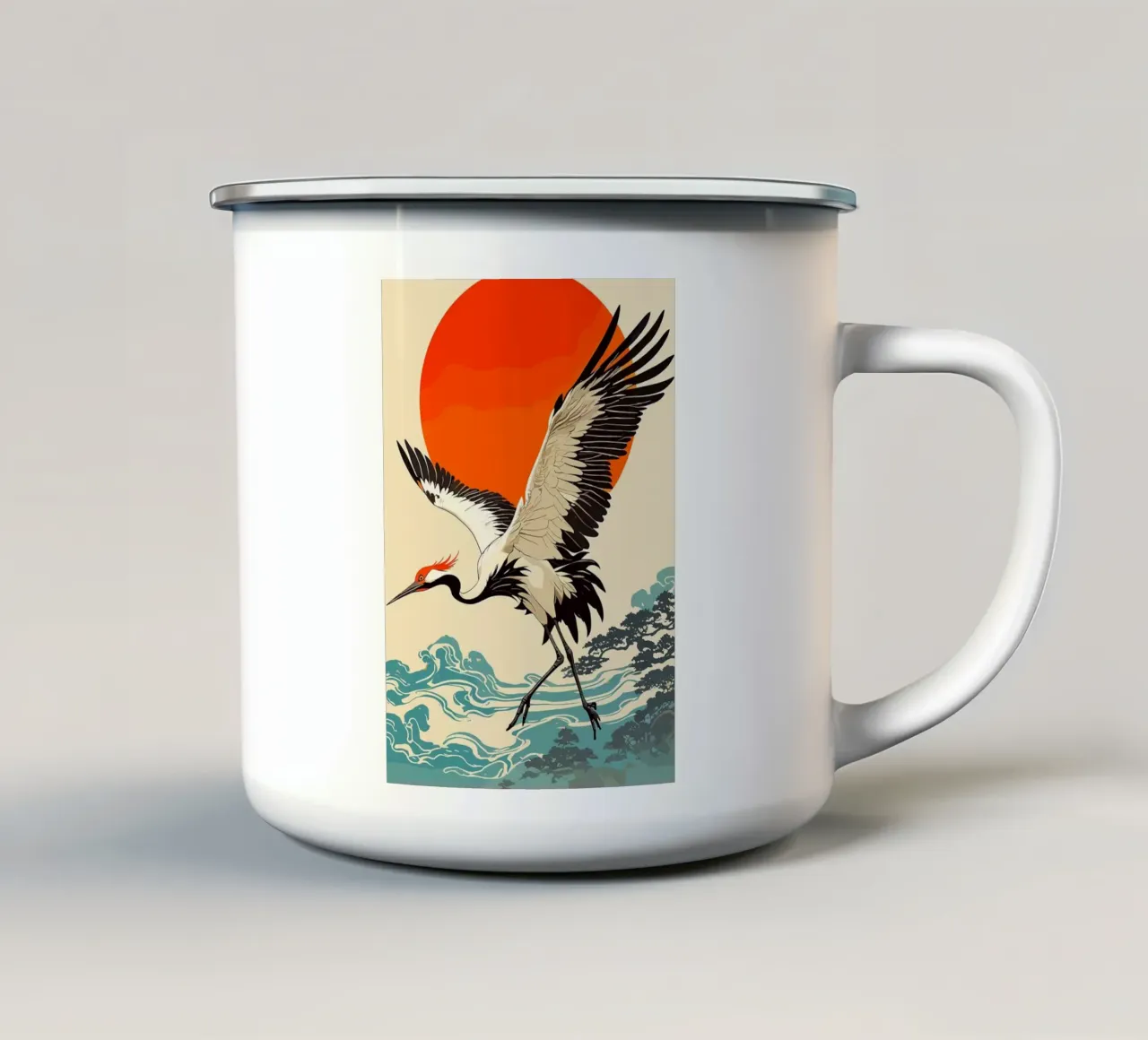 Illustrazione di gru giapponesi tazza in smalto da BirdShop