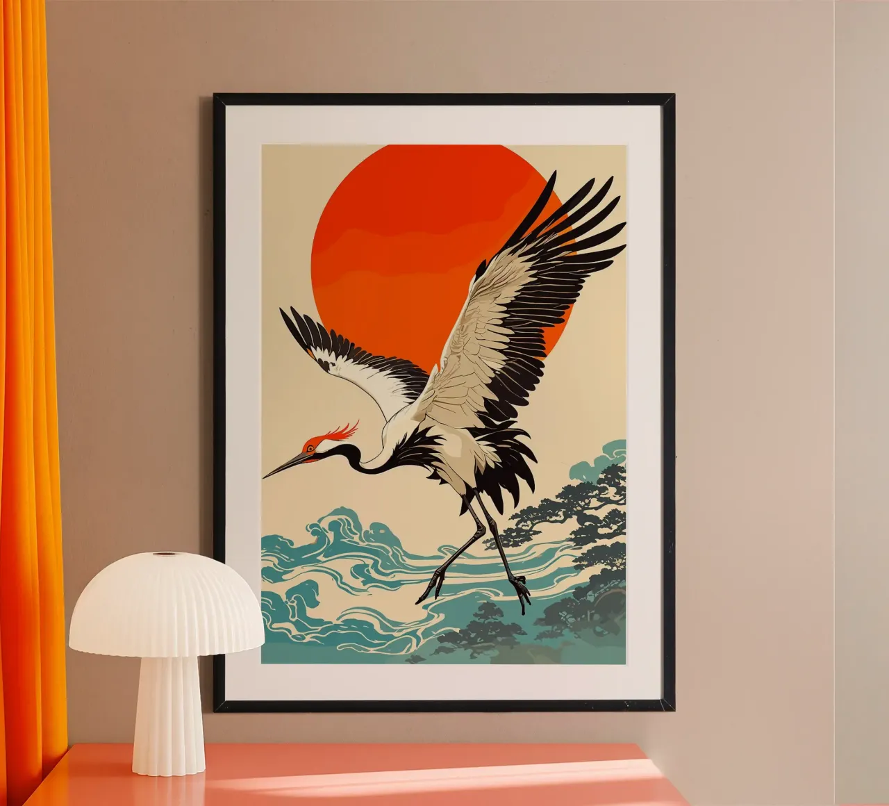 Illustrazione di gru giapponesi poster con telaio in alluminio da BirdShop