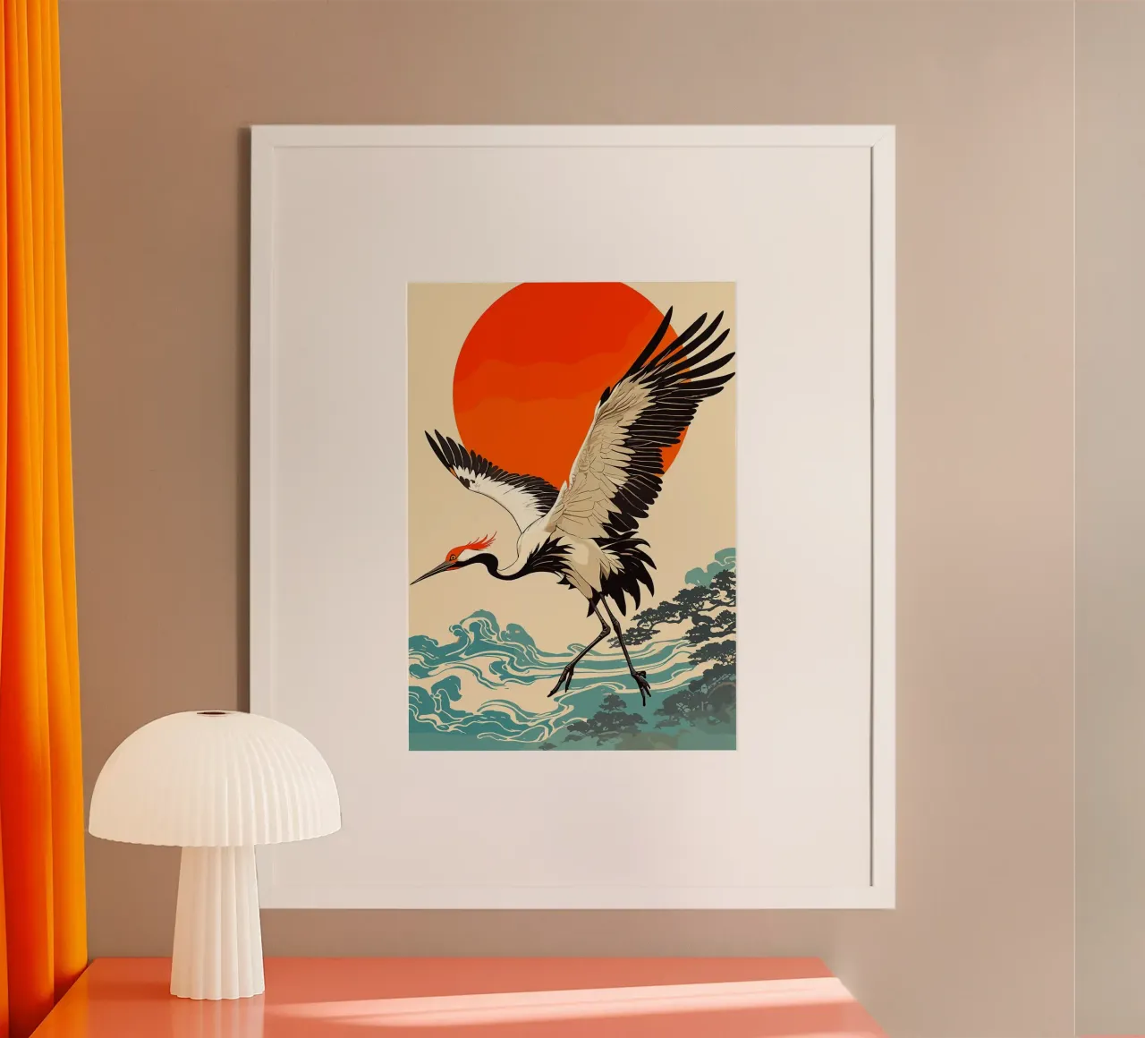 Illustrazione di gru giapponesi poster con telaio in alluminio da BirdShop