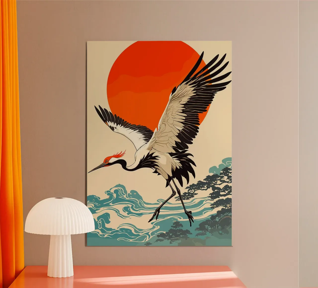 Illustrazione di gru giapponesi poster con telaio in alluminio da BirdShop