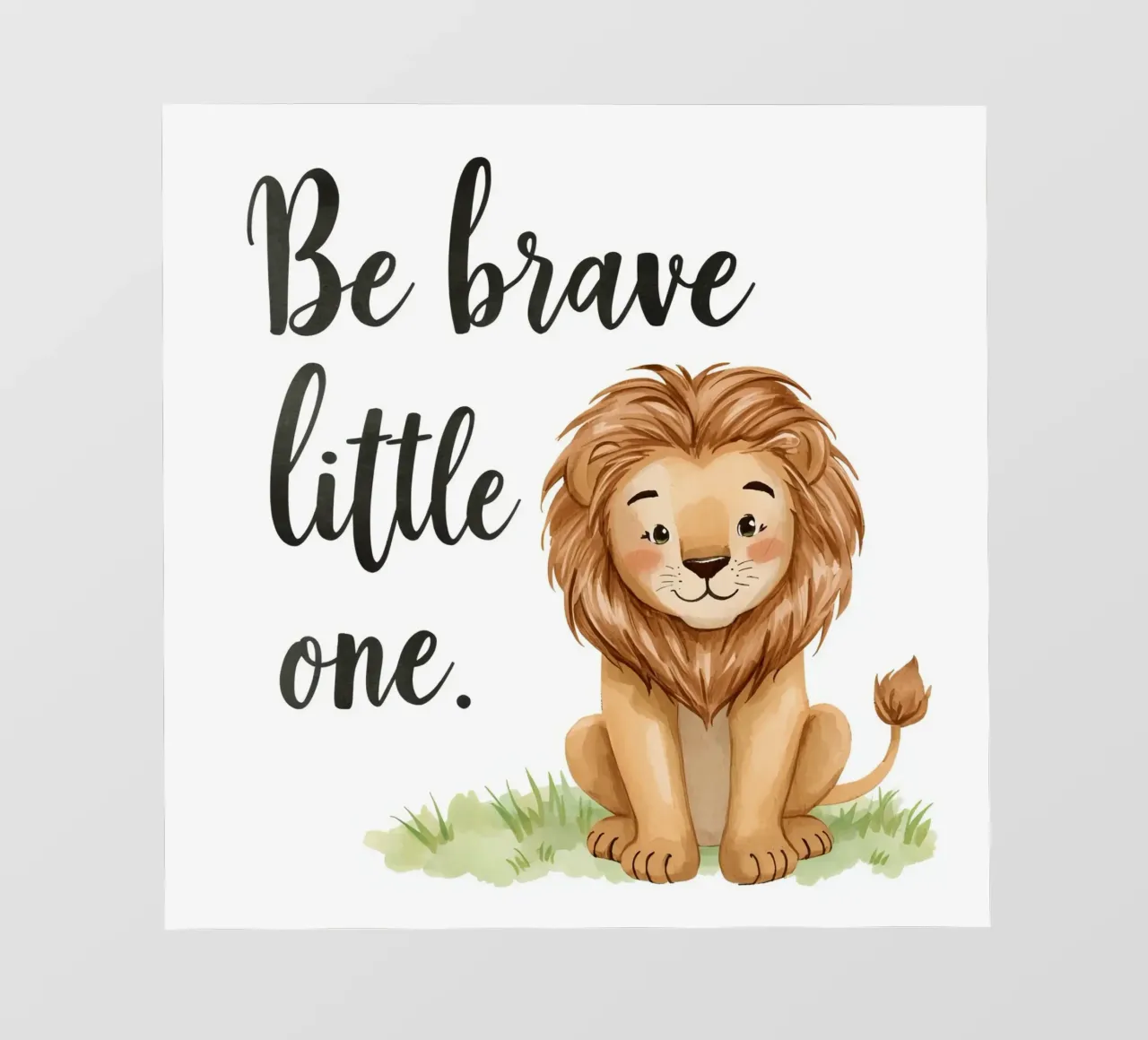Be brave little one art con un león de dibujos animados sentado en la hierba papel para pared de DesignDoodle