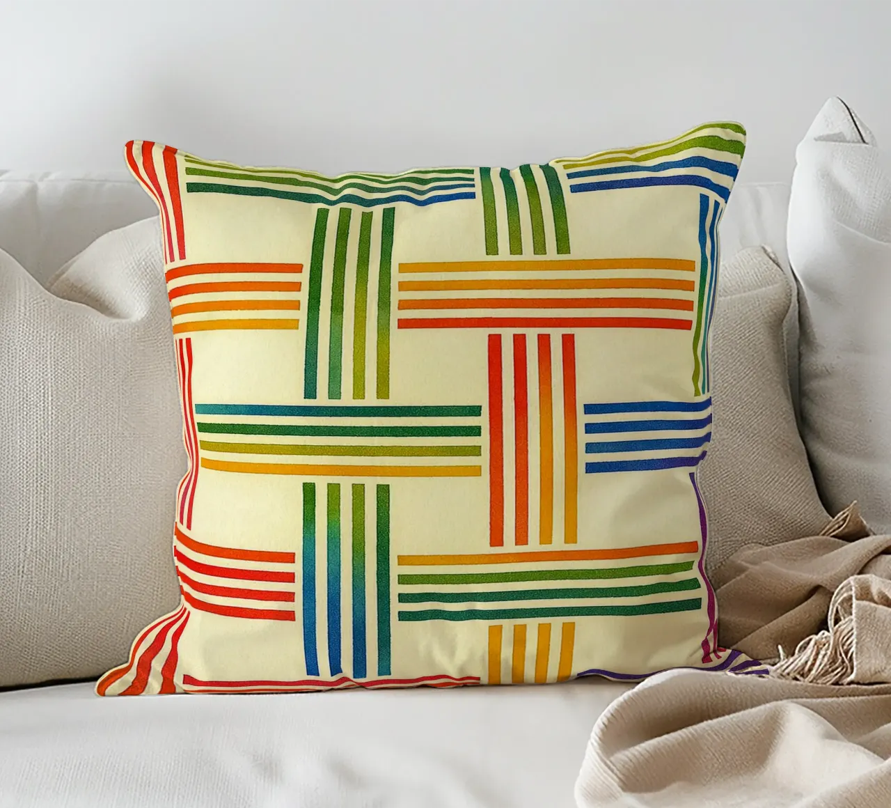 abstract geometric bamboo weave line decorative cushion by arkhanz