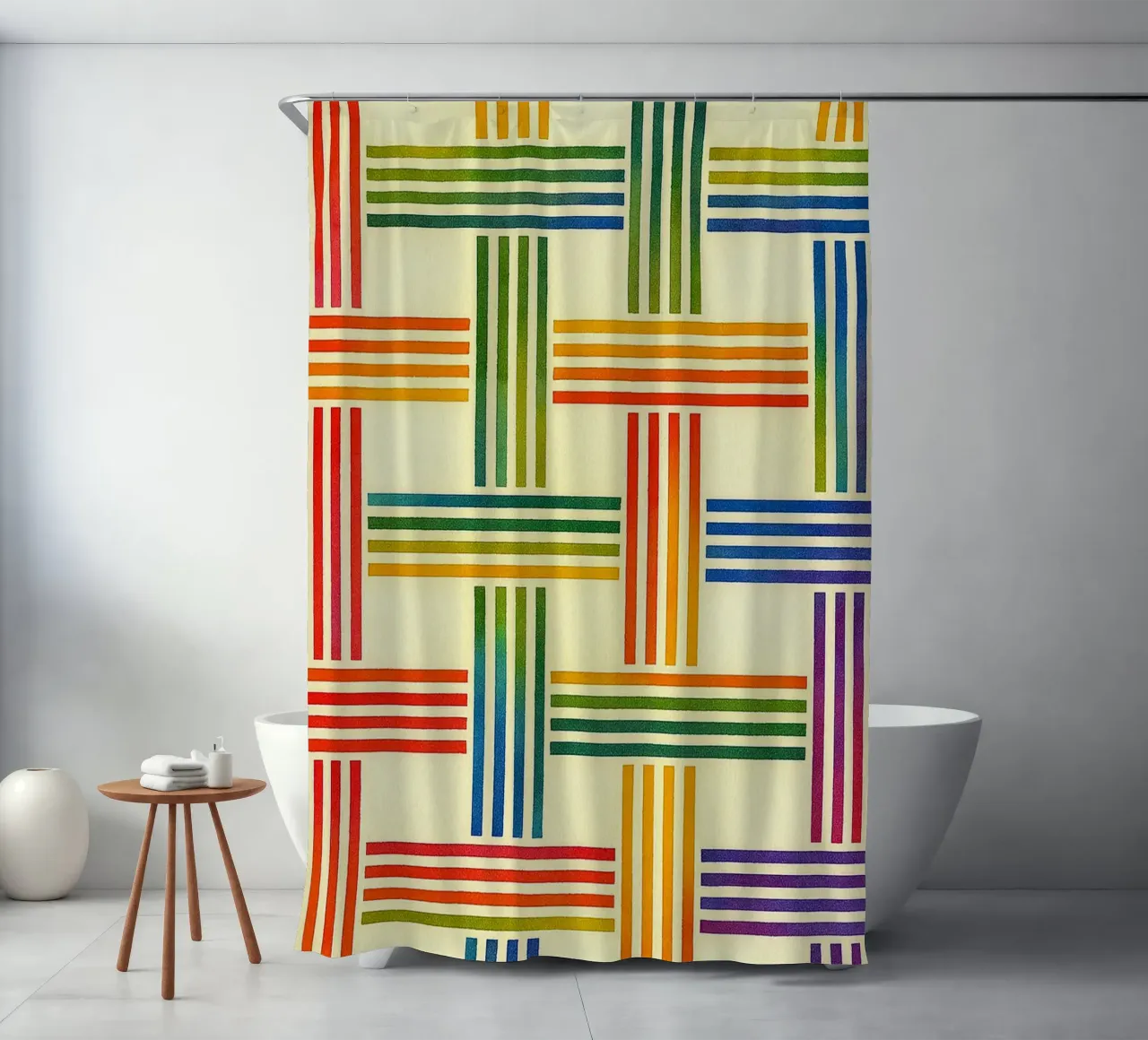 abstract geometric bamboo weave line shower curtain by arkhanz