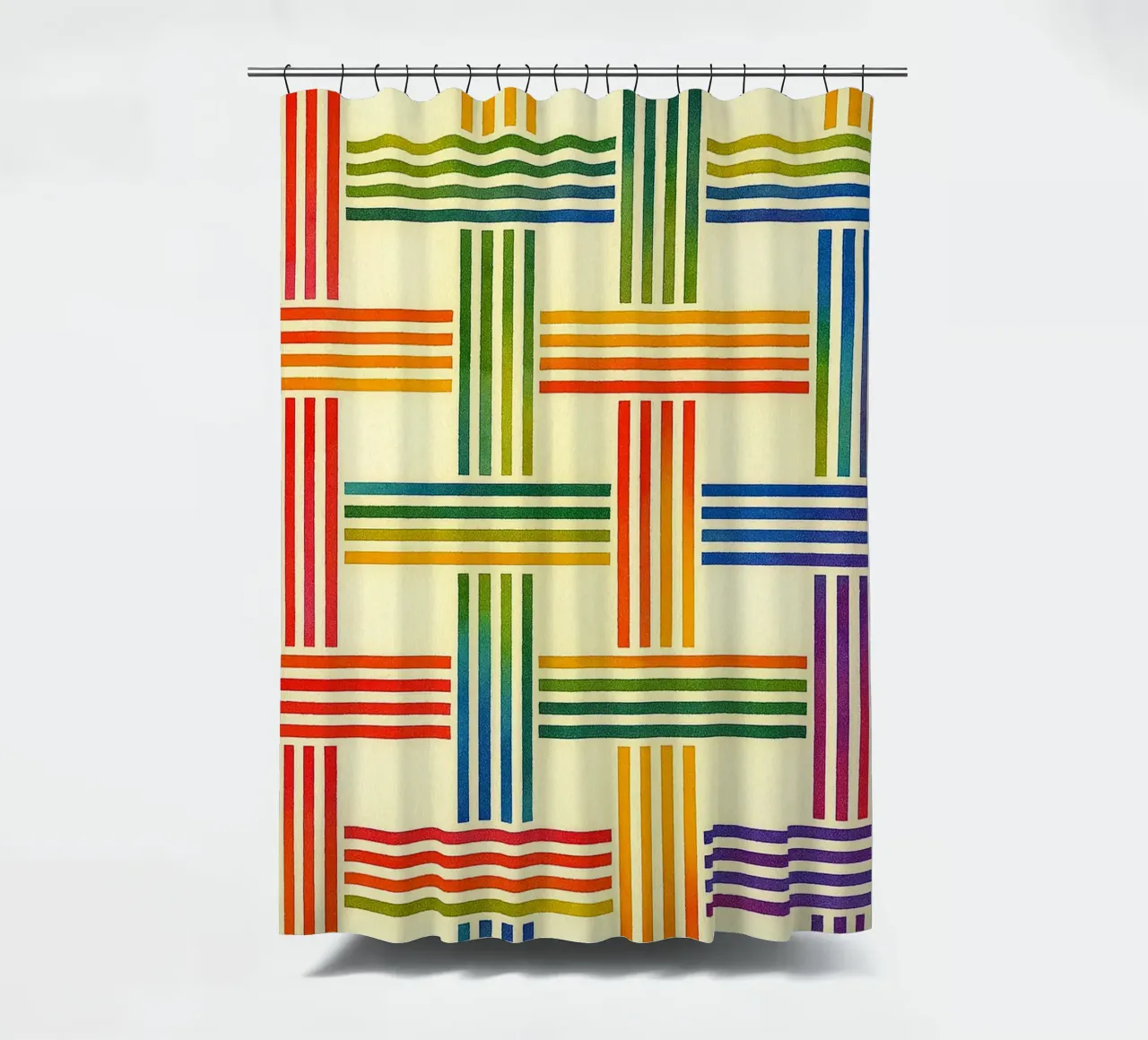 abstract geometric bamboo weave line shower curtain by arkhanz