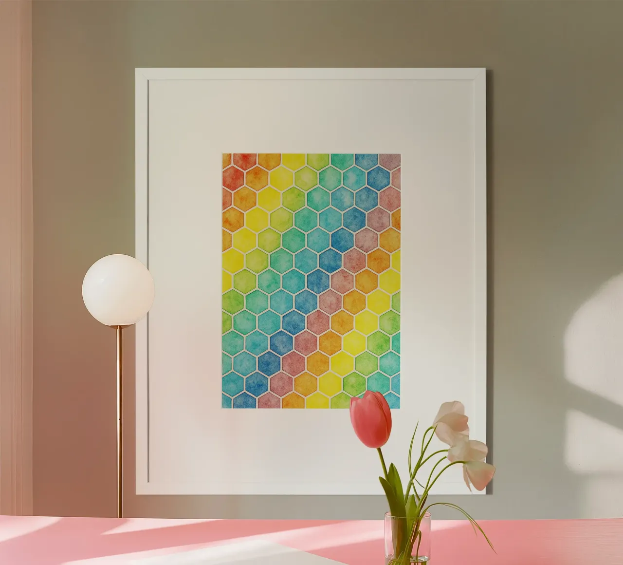 línea geométrica abstracta de tejido de bambú poster con marco de madera de arkhanz