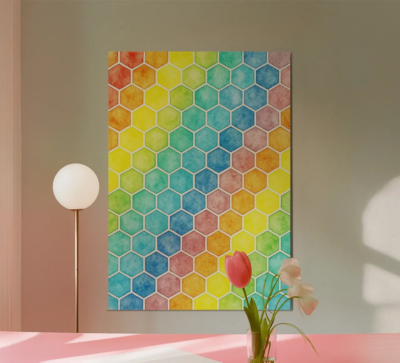 línea geométrica abstracta de tejido de bambú poster con marco de madera de arkhanz