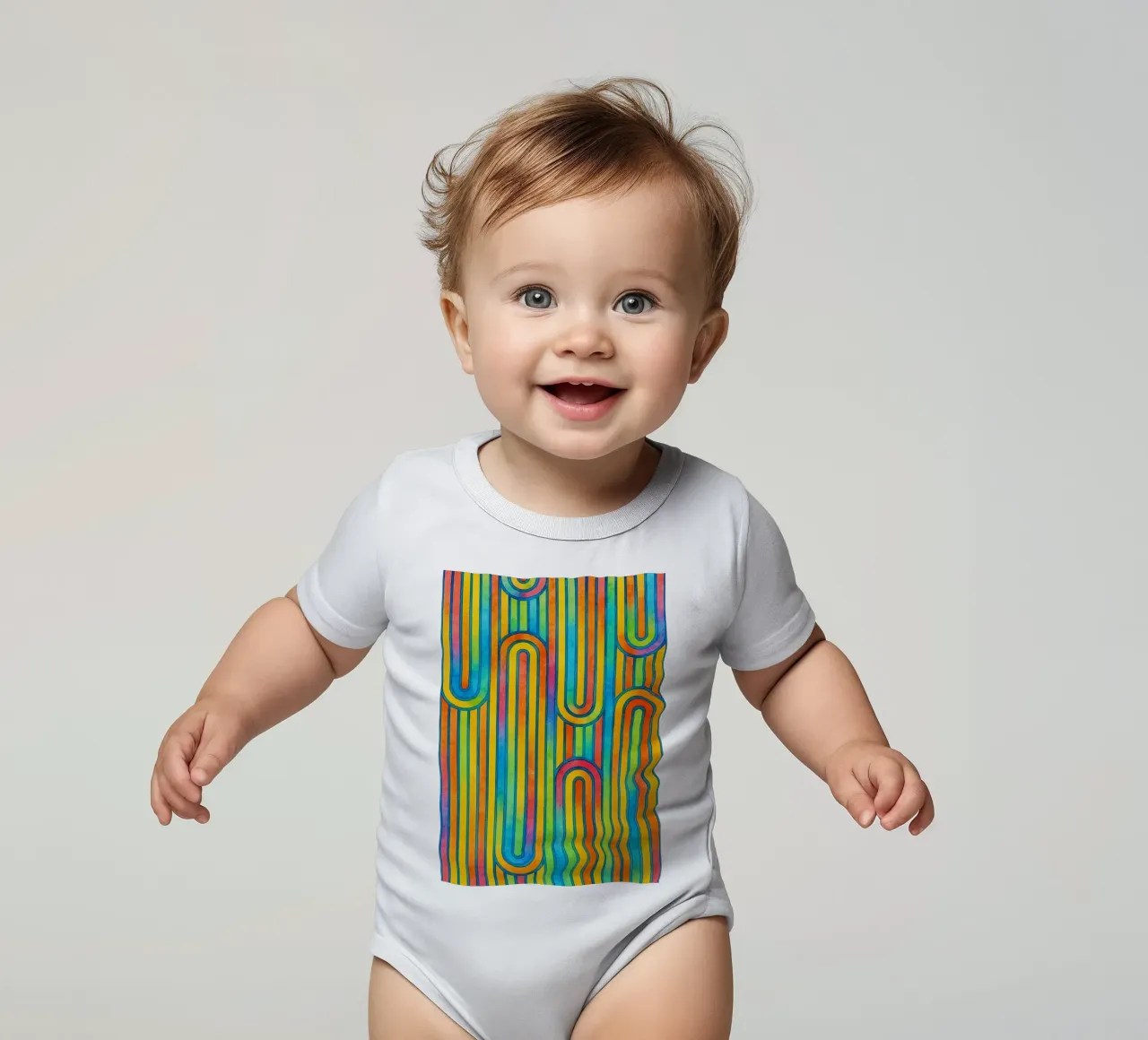 abstract geometric colorfull line short-sleeve baby romper by arkhanz