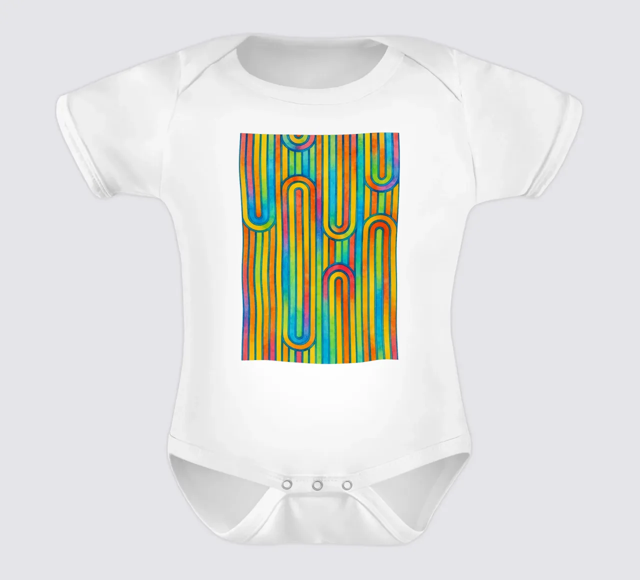 abstract geometric colorfull line short-sleeve baby romper by arkhanz