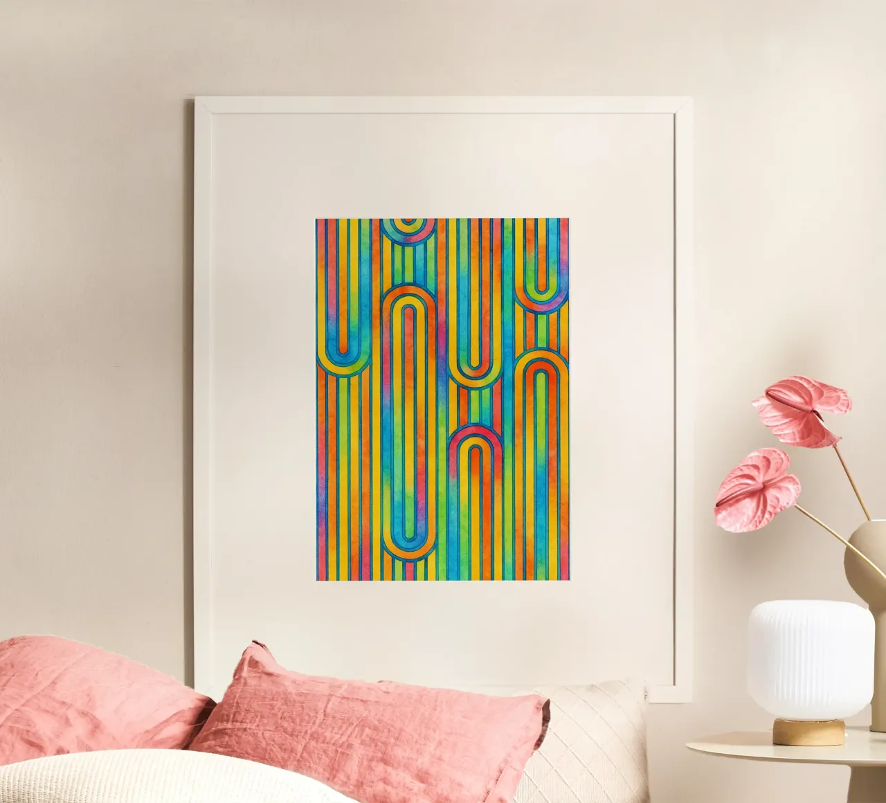 linea geometrica astratta colorfull poster con telaio in legno da arkhanz