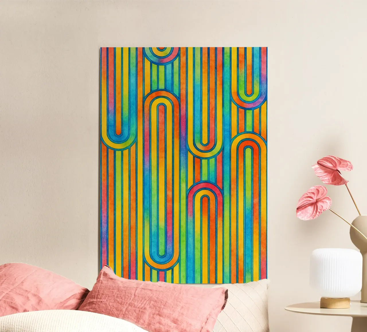 linea geometrica astratta colorfull poster con telaio in legno da arkhanz