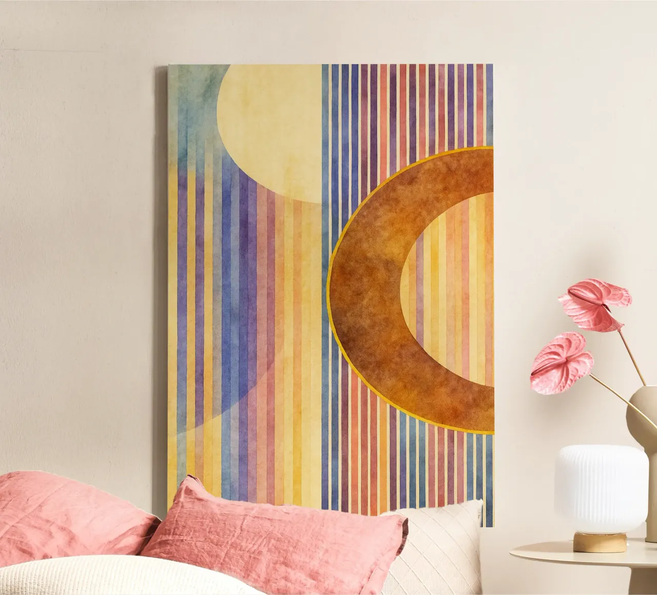 abstract geometric crescent moon line canvas with Floater frame by arkhanz