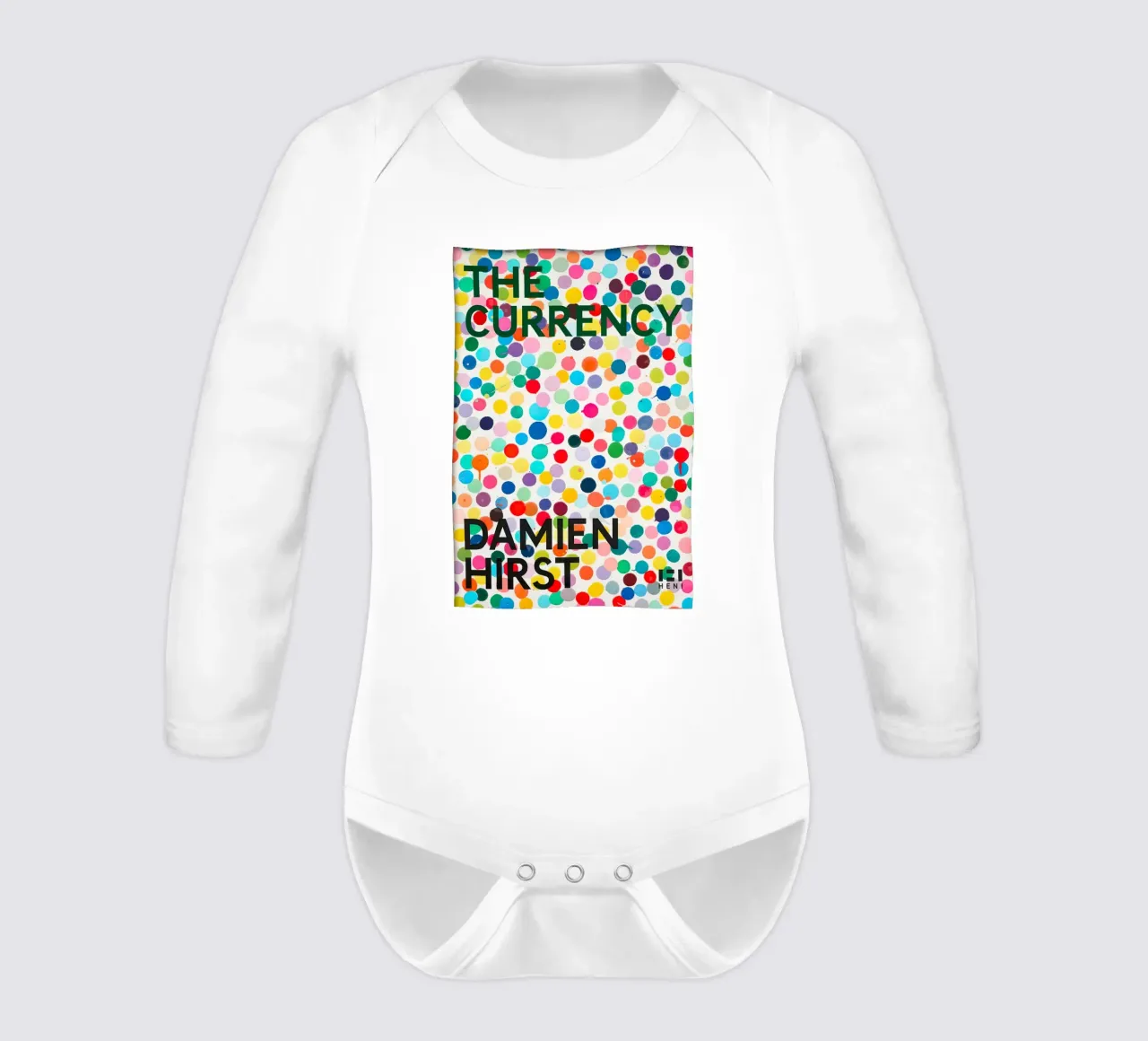 Damien Hirst The Currency long-sleeve baby romper by Romeyoprints