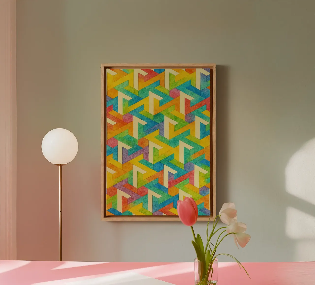línea transversal geométrica abstracta lienzo con Marco flotante de arkhanz