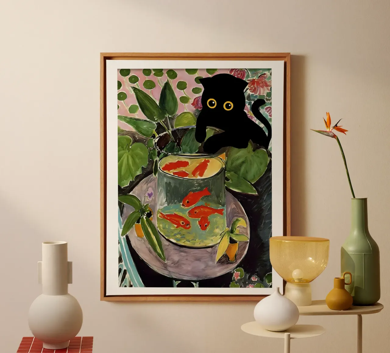 Gatto Pesce Rosso Matisse tela con Cornice a cassetta da ART BEST