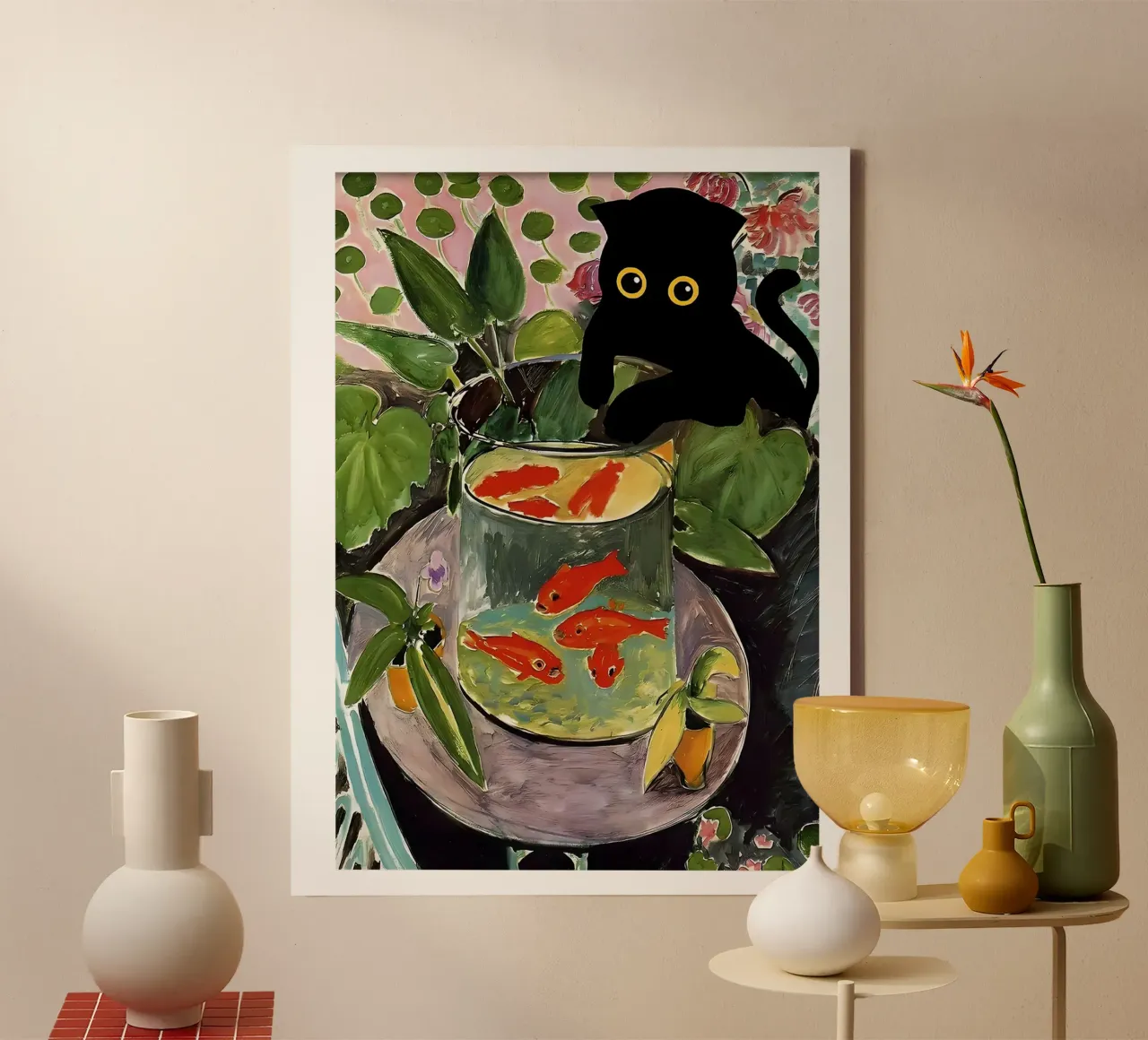 Gatto Pesce Rosso Matisse tela con Cornice a cassetta da ART BEST