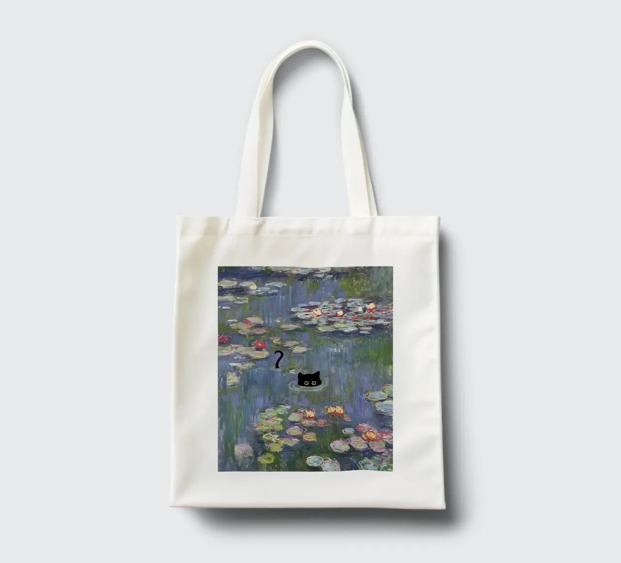 Cat Monet Waterlily Black Cat tote bag by ART BEST